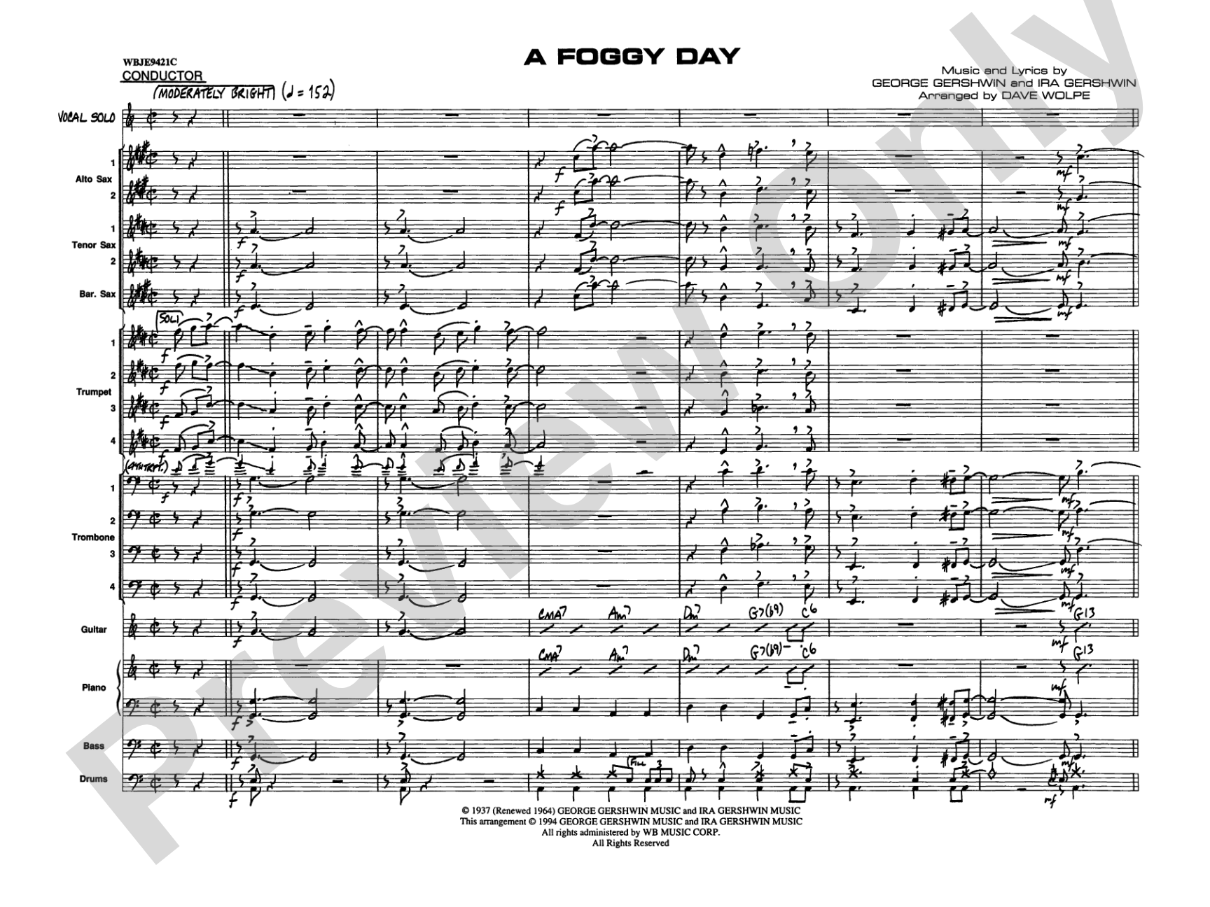 A Foggy Day: Vocal Solo with Jazz Ensemble Conductor Score & Parts