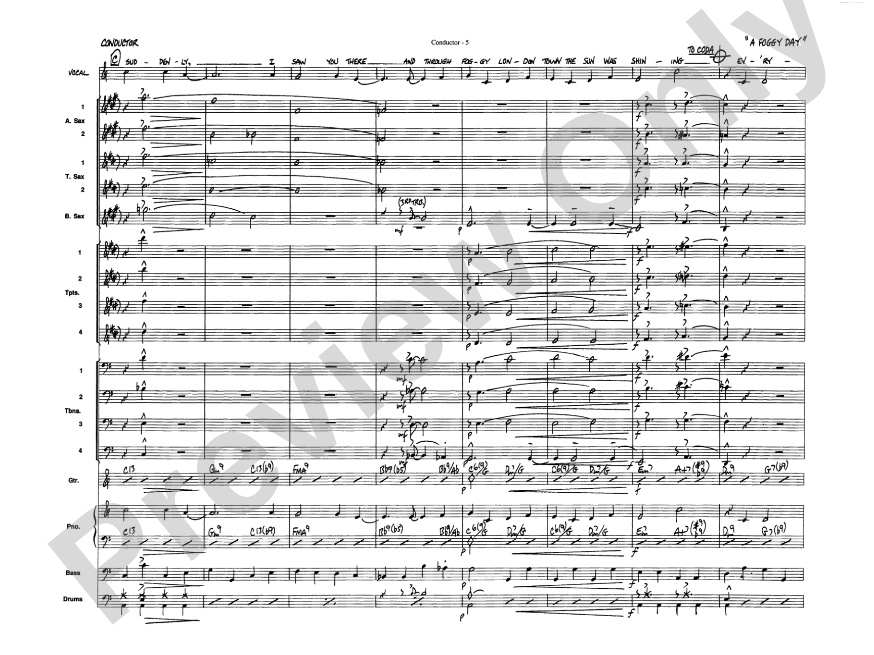 A Foggy Day: Vocal Solo with Jazz Ensemble Conductor Score & Parts