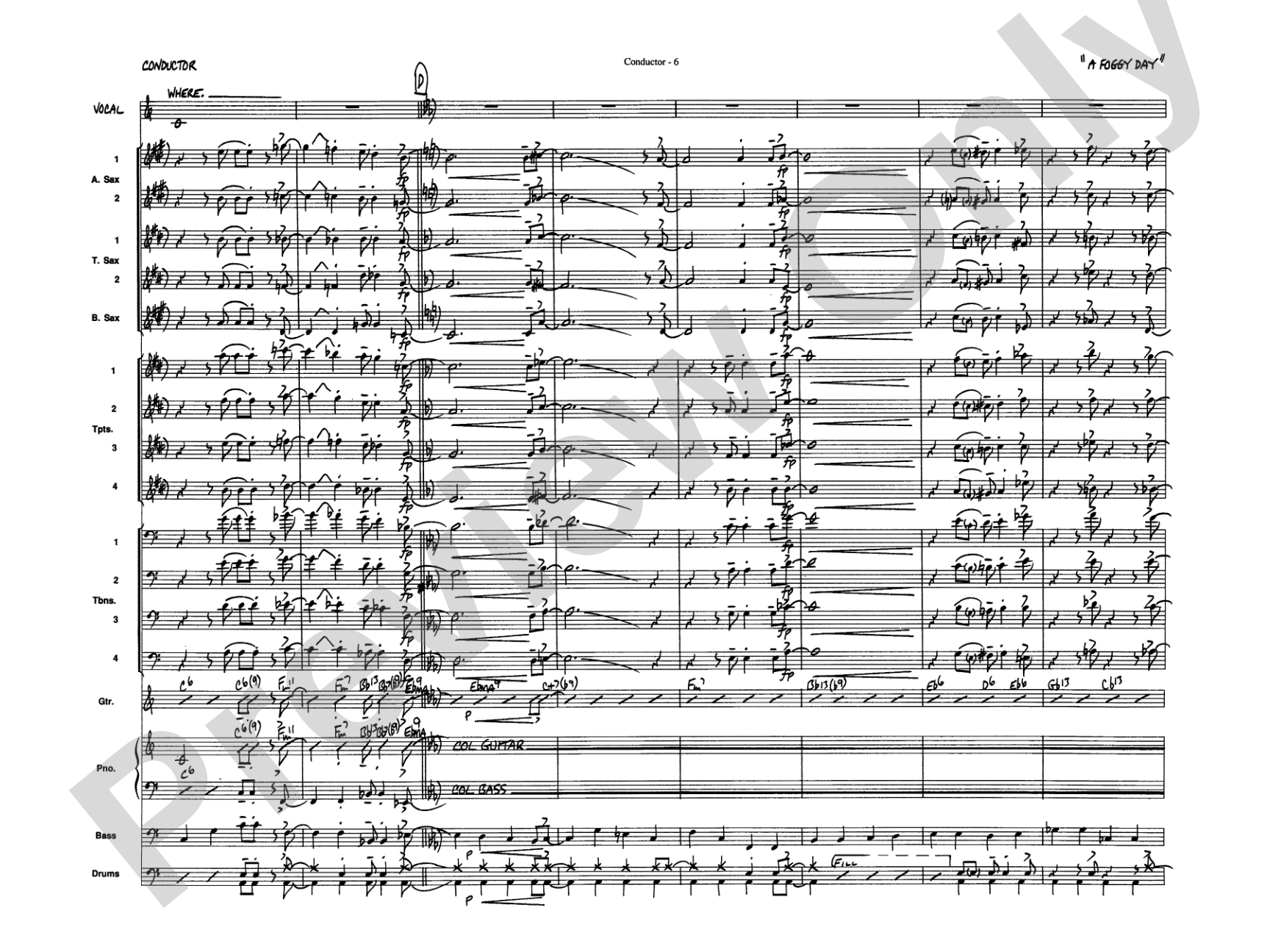 A Foggy Day: Vocal Solo with Jazz Ensemble Conductor Score & Parts