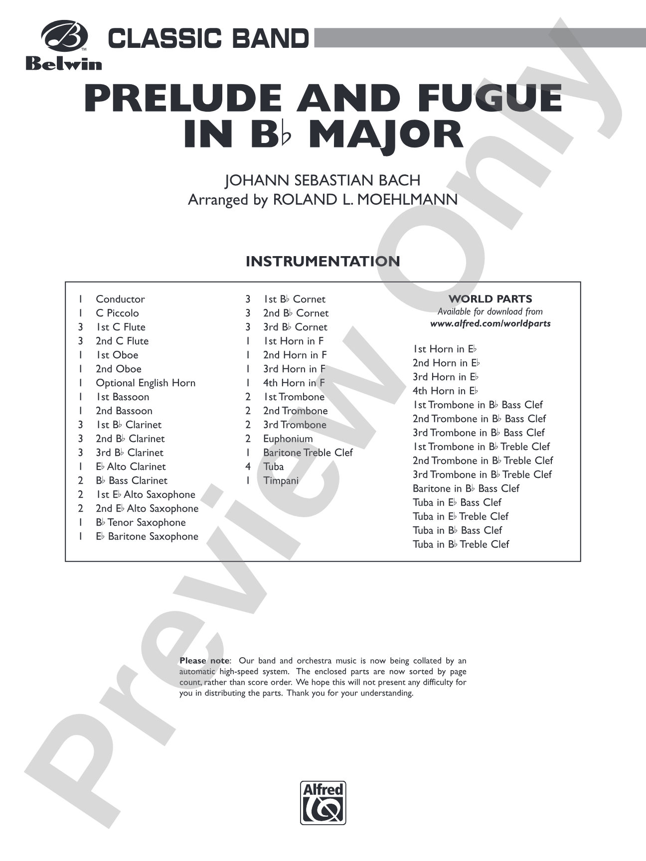 Prelude and Fugue in B-Flat Major: Concert Band Conductor Score & Parts