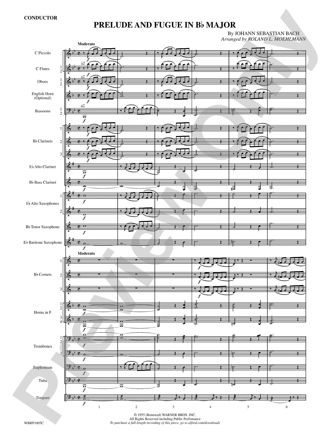 Prelude and Fugue in B-Flat Major: Concert Band Conductor Score & Parts