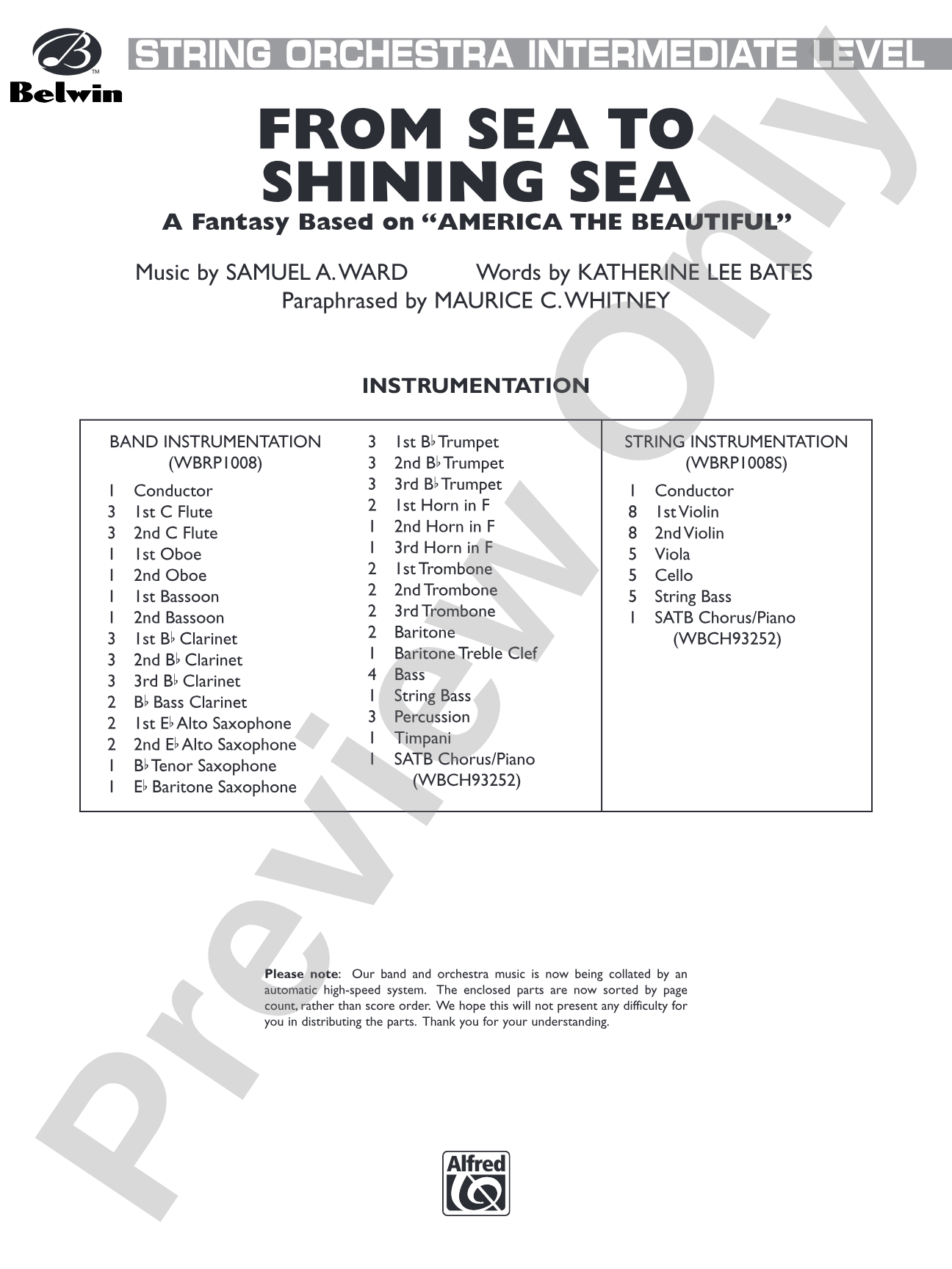 From Sea to Shining Sea (A Fantasy Based on "America the Beautiful"): String Orchestra Conductor Score