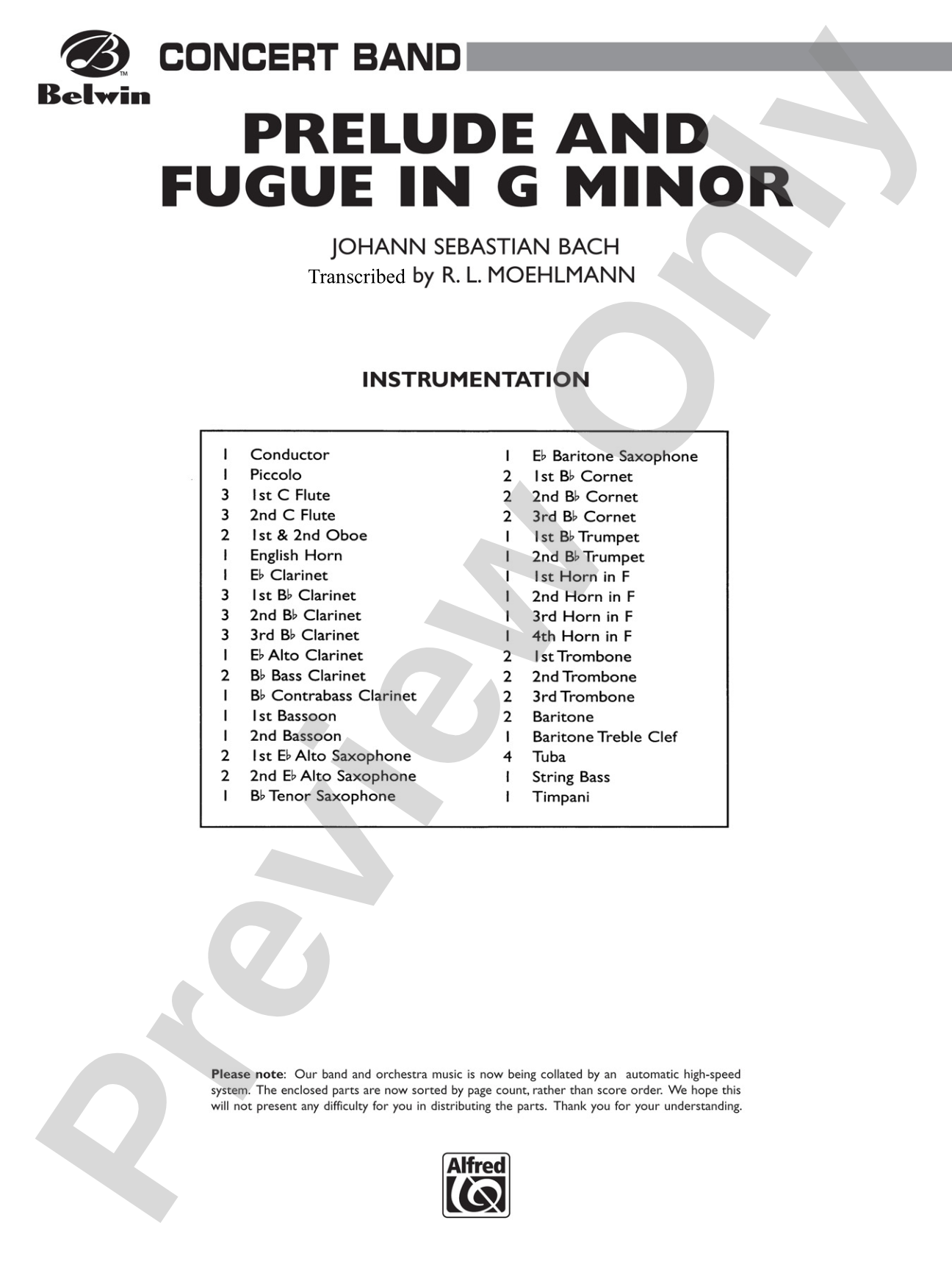 Prelude and Fugue in G Minor: Concert Band Conductor Score & Parts