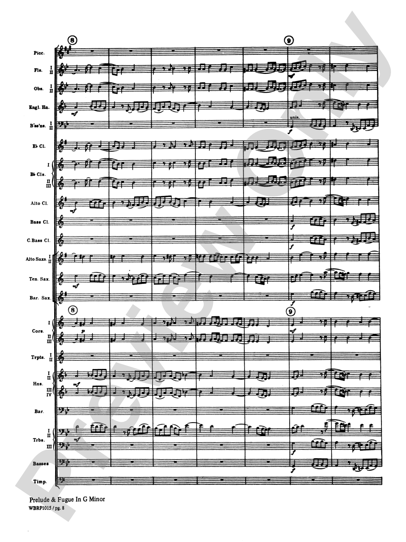 Prelude and Fugue in G Minor: Concert Band Conductor Score & Parts