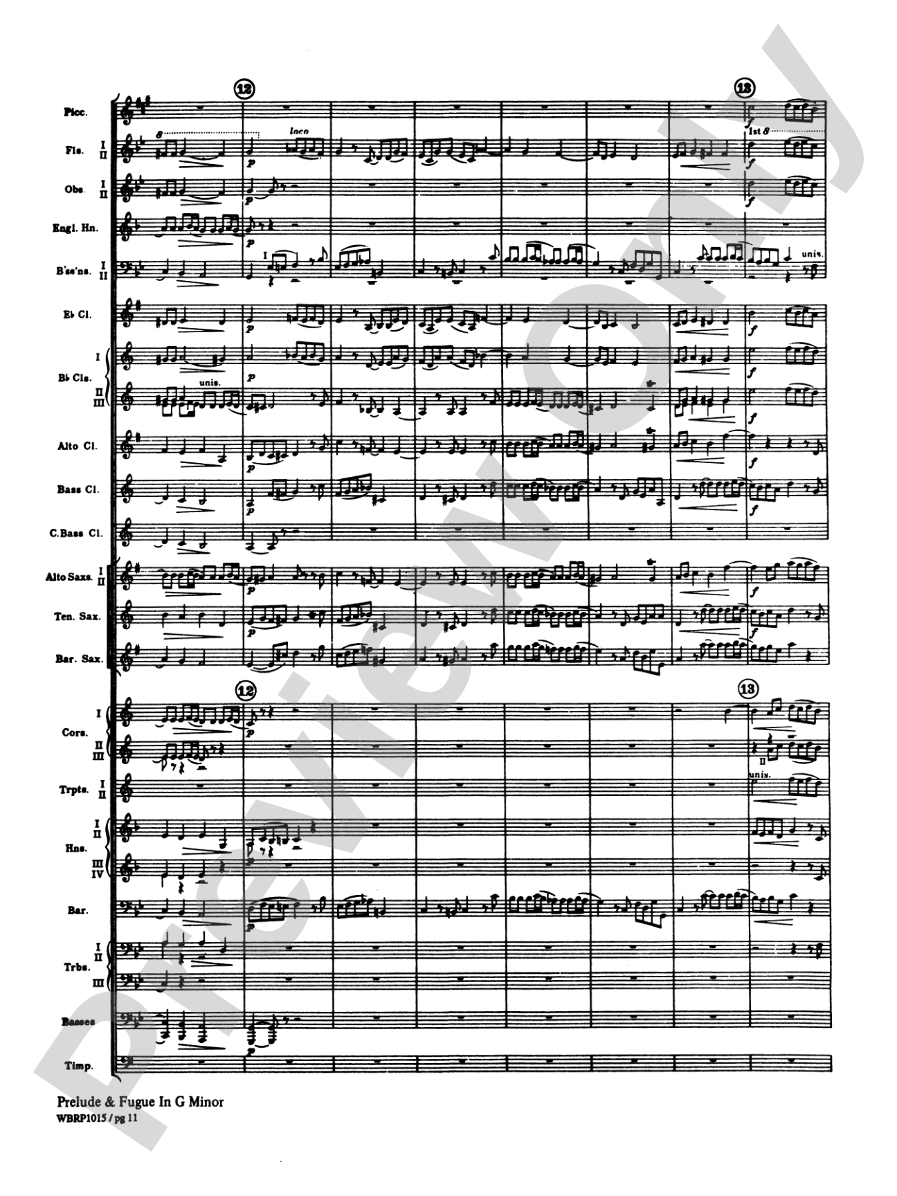 Prelude and Fugue in G Minor: Concert Band Conductor Score & Parts