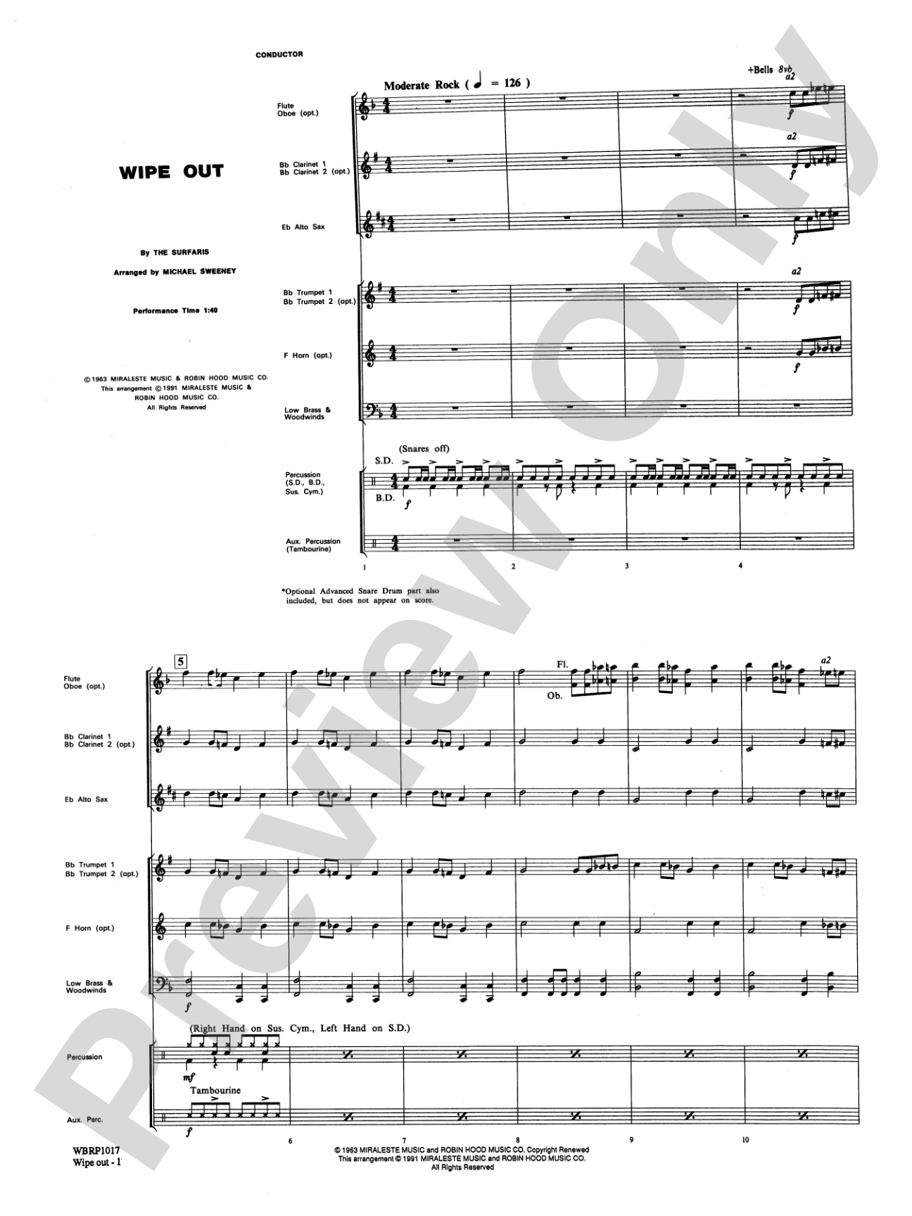 Wipe Out: Concert Band Conductor Score & Parts