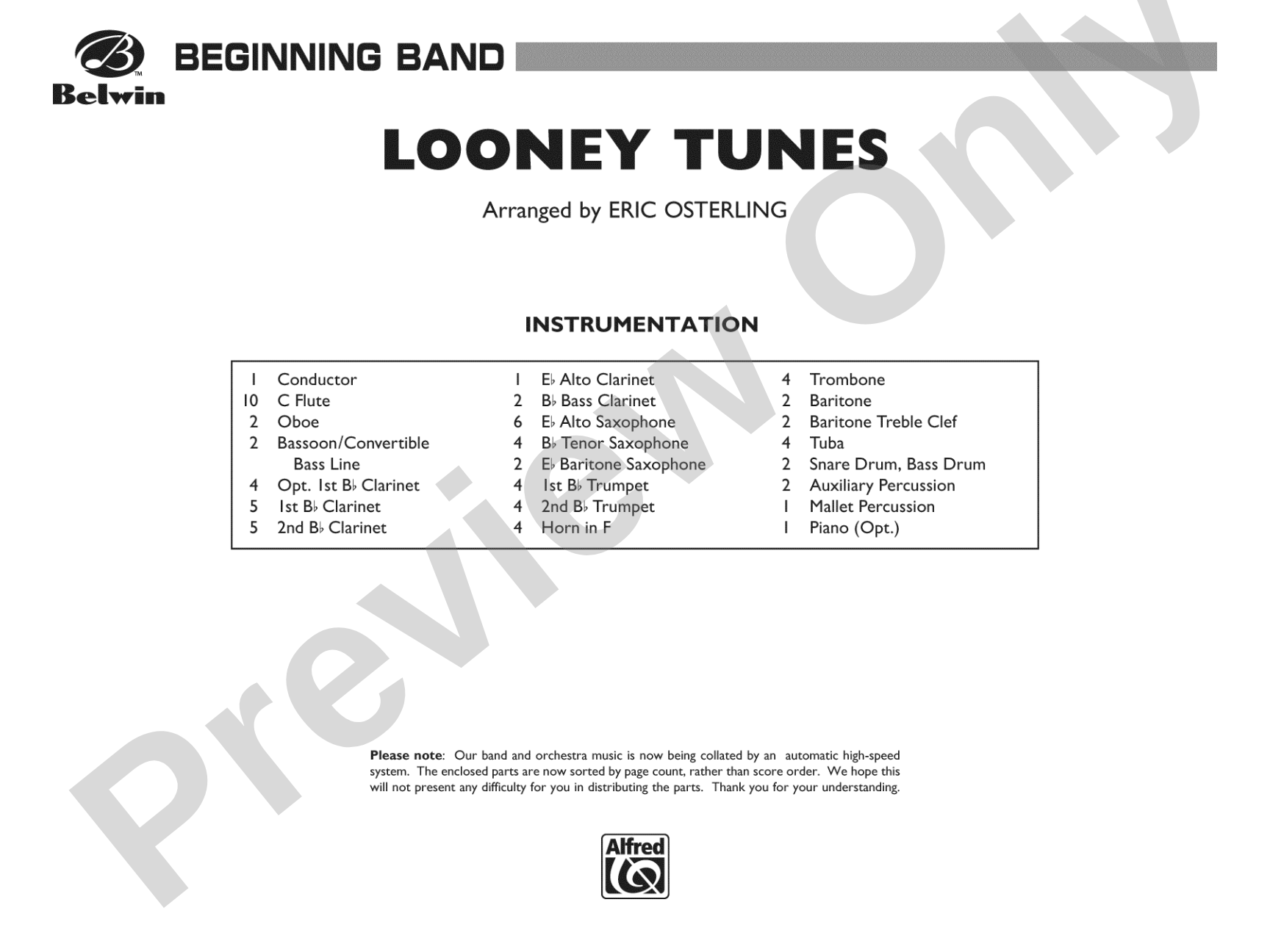 Looney Tunes: Concert Band Conductor Score & Parts