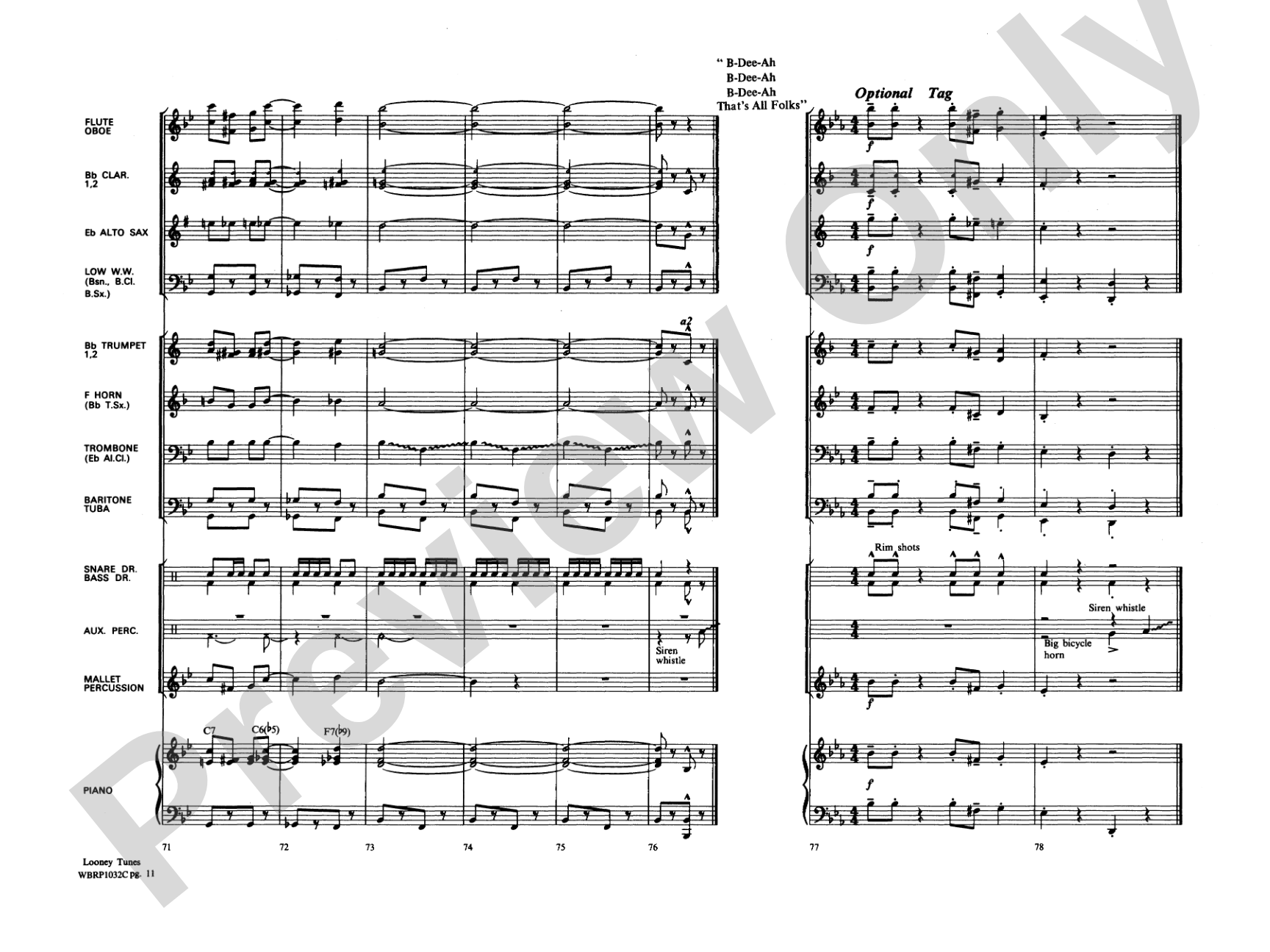 Looney Tunes: Concert Band Conductor Score & Parts