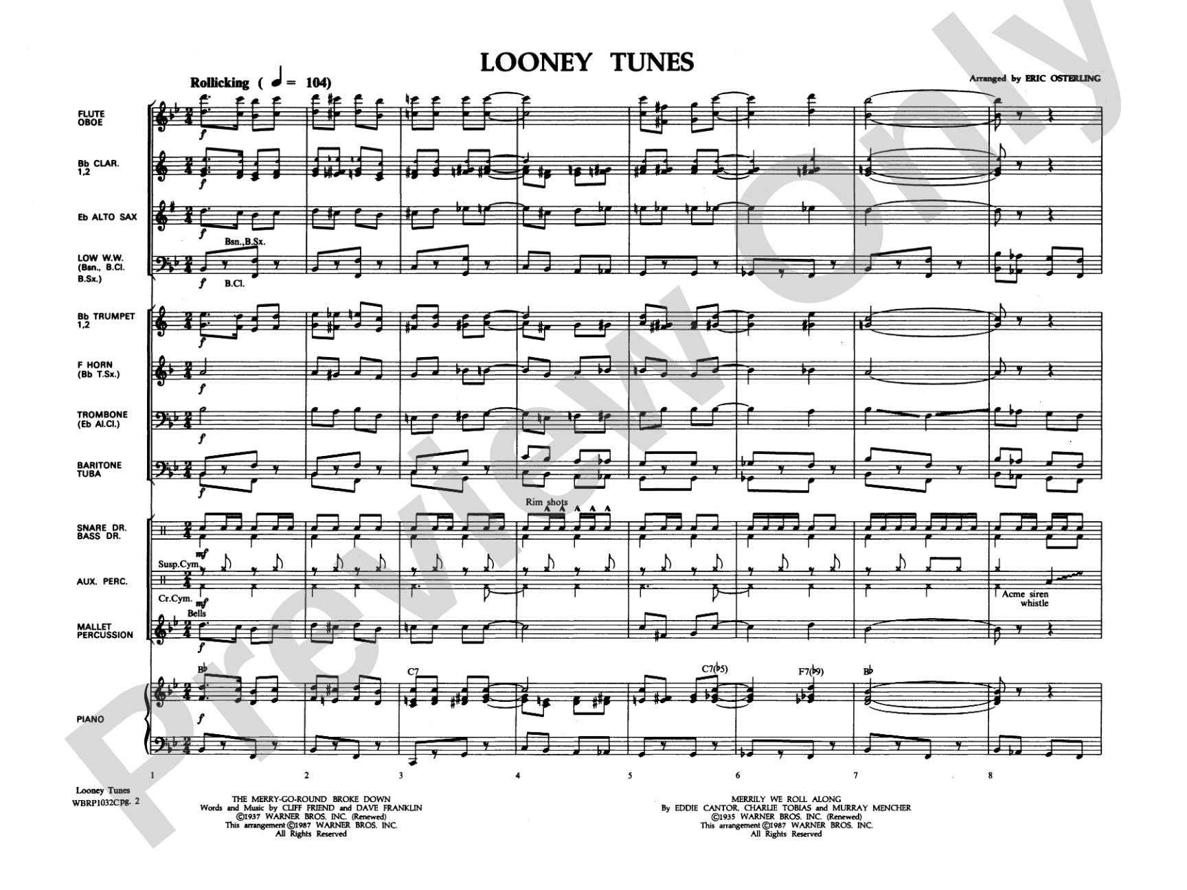 Looney Tunes: Concert Band Conductor Score & Parts