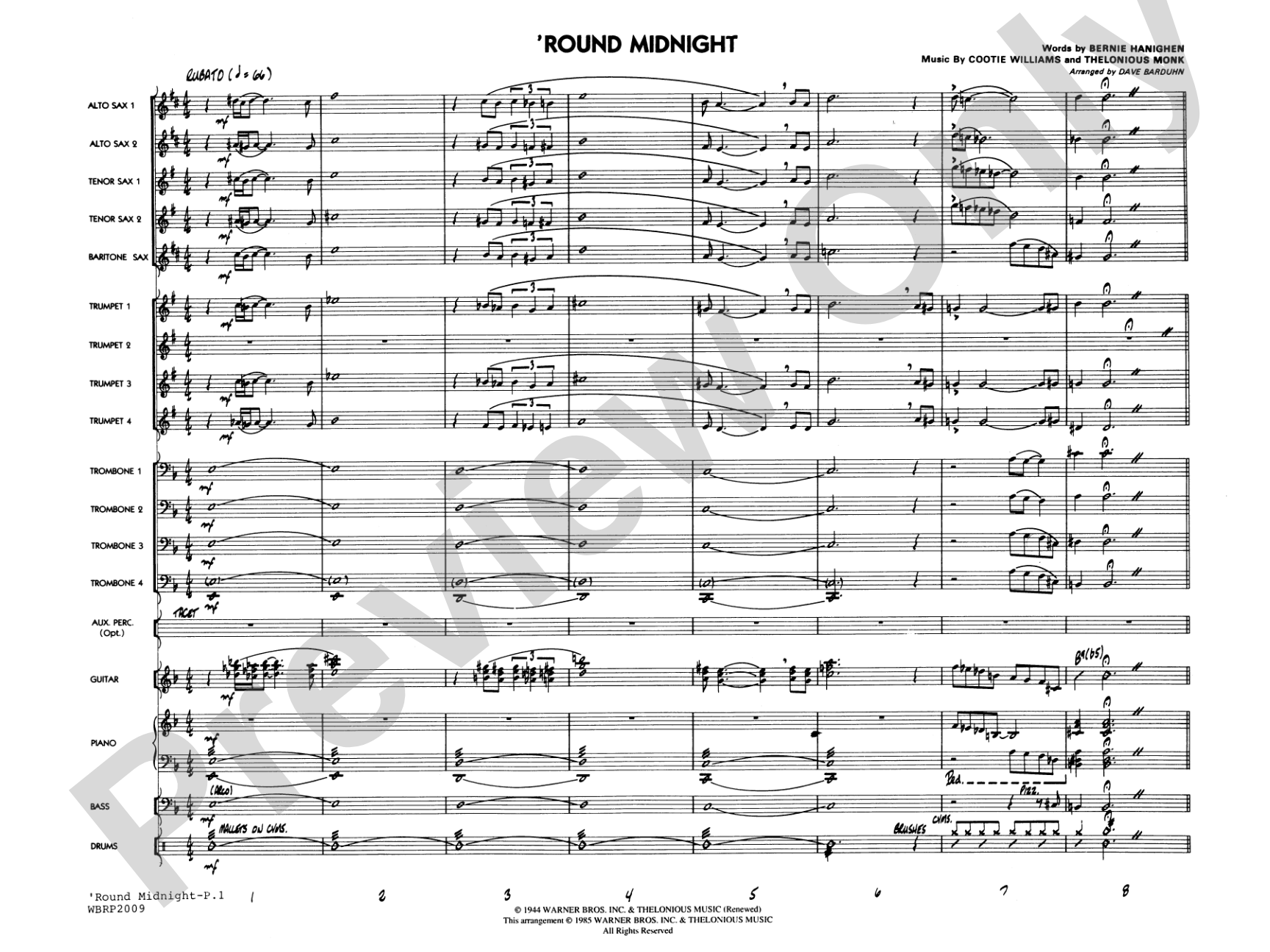 'Round Midnight: Jazz Ensemble Conductor Score & Parts