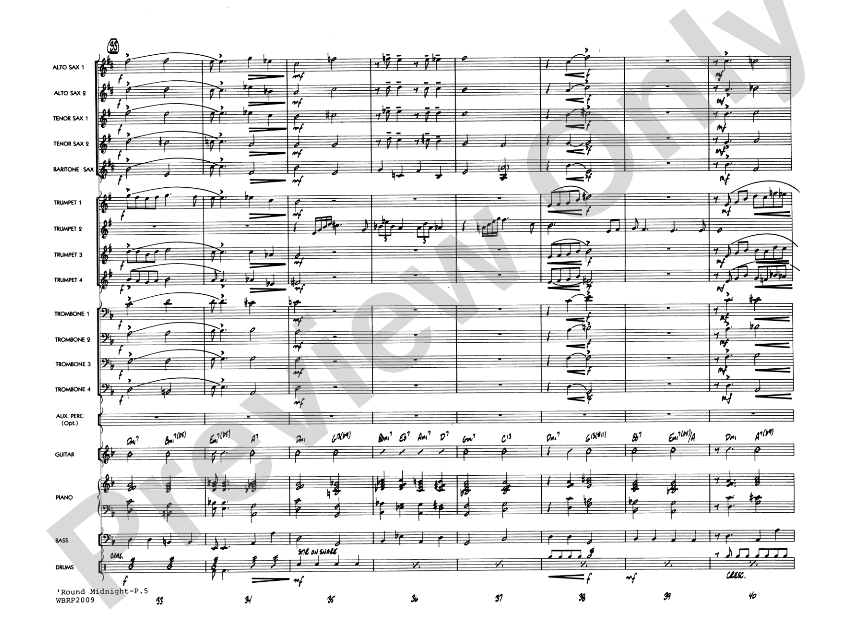 'Round Midnight: Jazz Ensemble Conductor Score & Parts