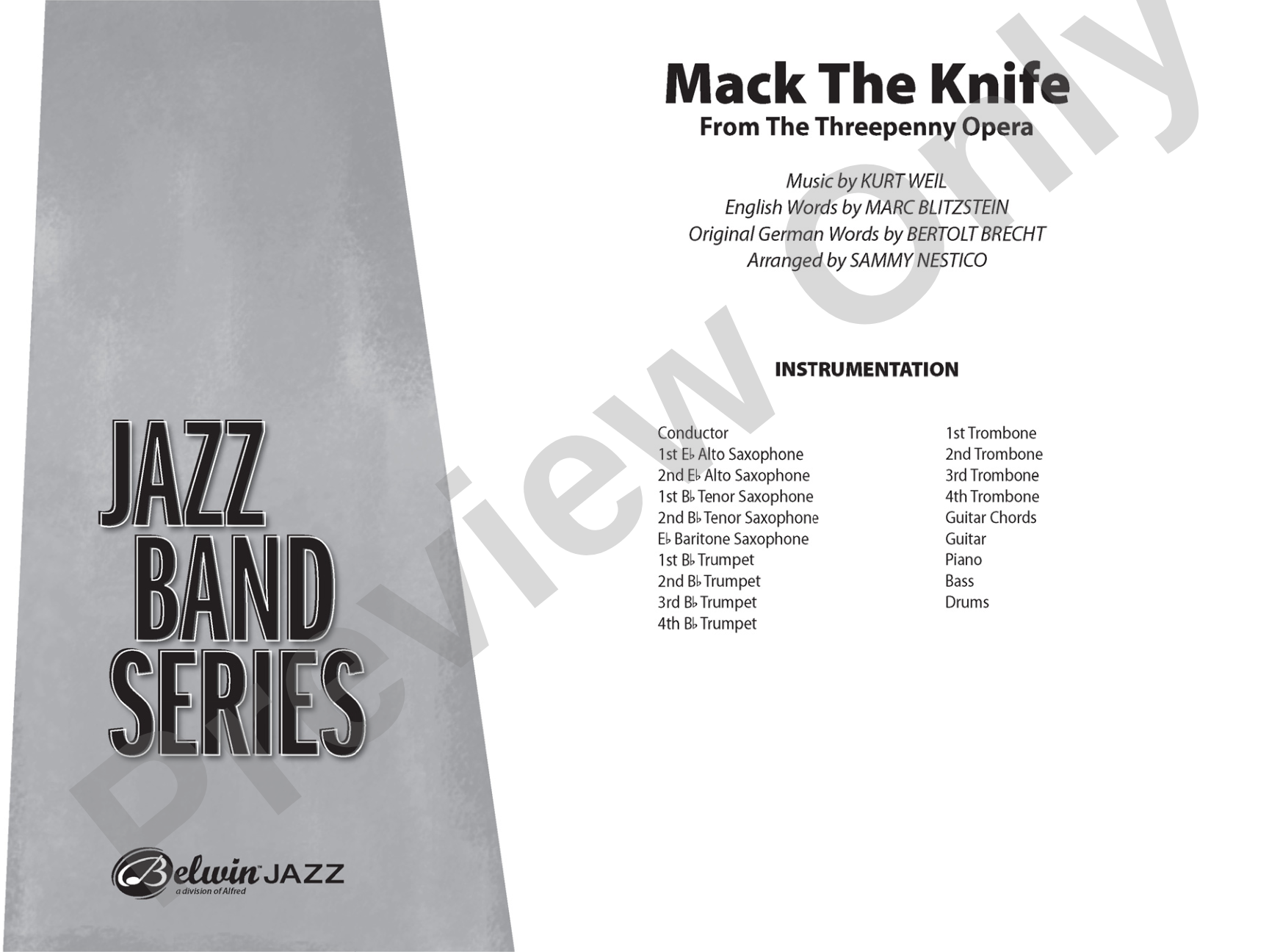 Mack the Knife (from The Threepenny Opera): Jazz Ensemble Conductor Score & Parts