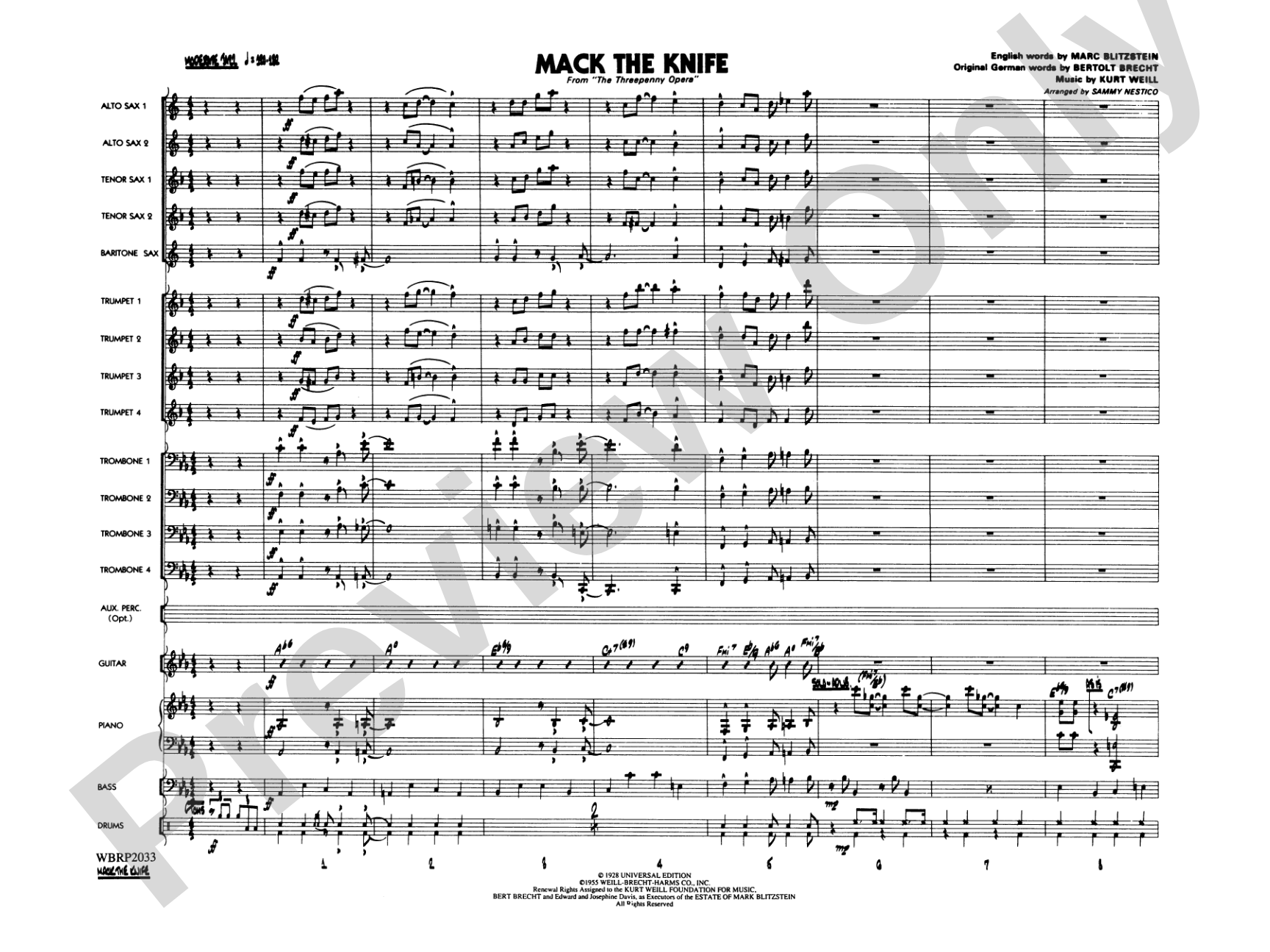Mack the Knife (from The Threepenny Opera): Jazz Ensemble Conductor Score & Parts