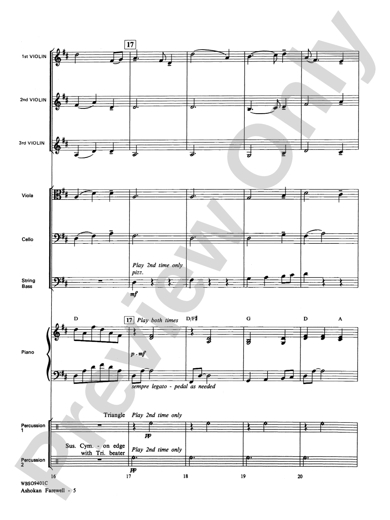 Ashokan Farewell (from "The Civil War"): String Orchestra Conductor Score & Parts