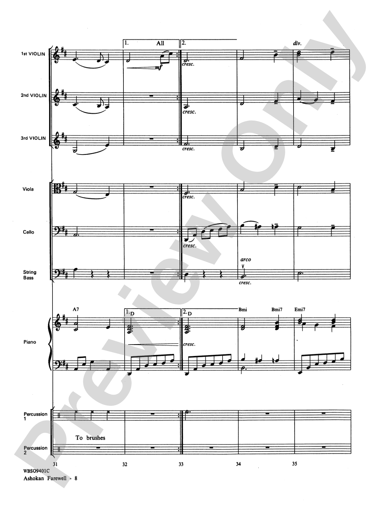 Ashokan Farewell (from "The Civil War"): String Orchestra Conductor Score & Parts