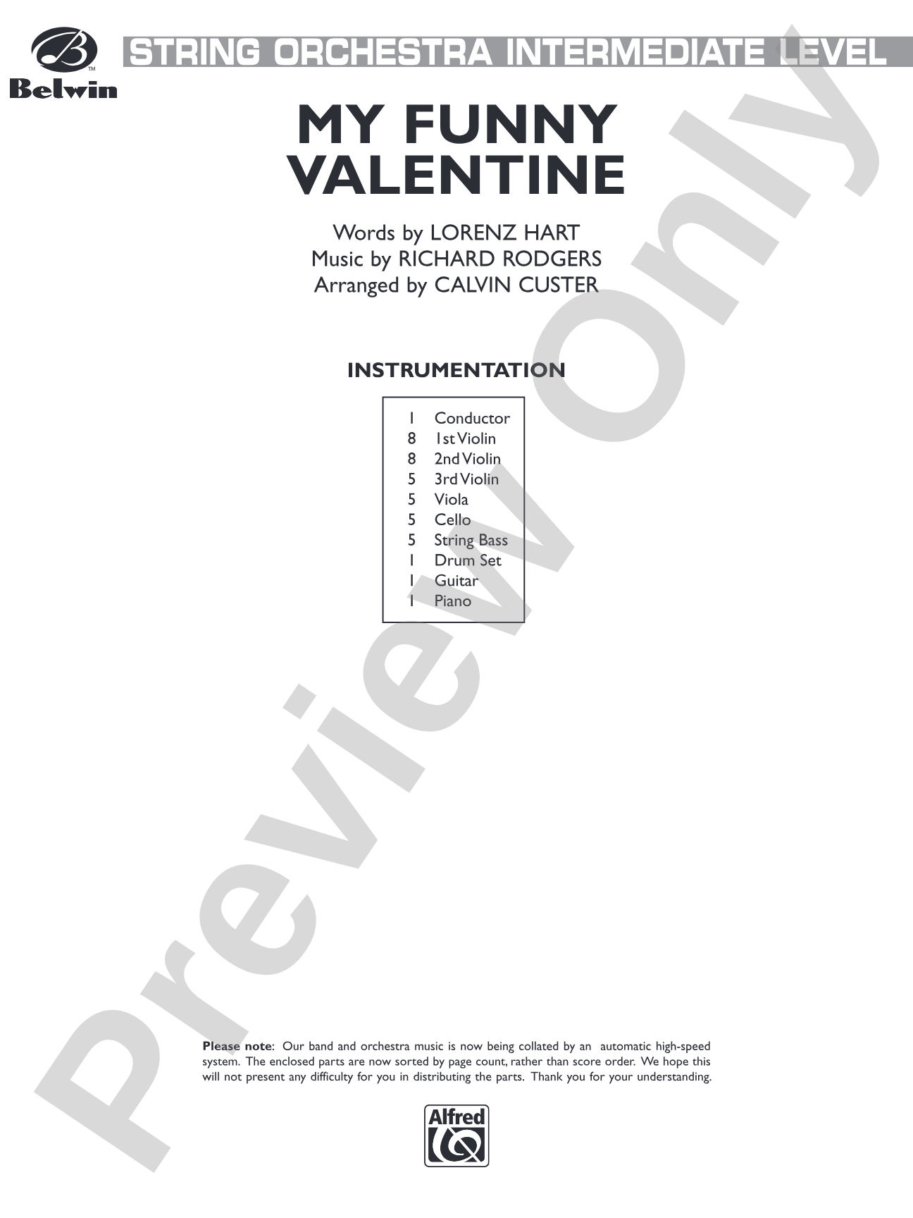 My Funny Valentine: String Orchestra Conductor Score & Parts
