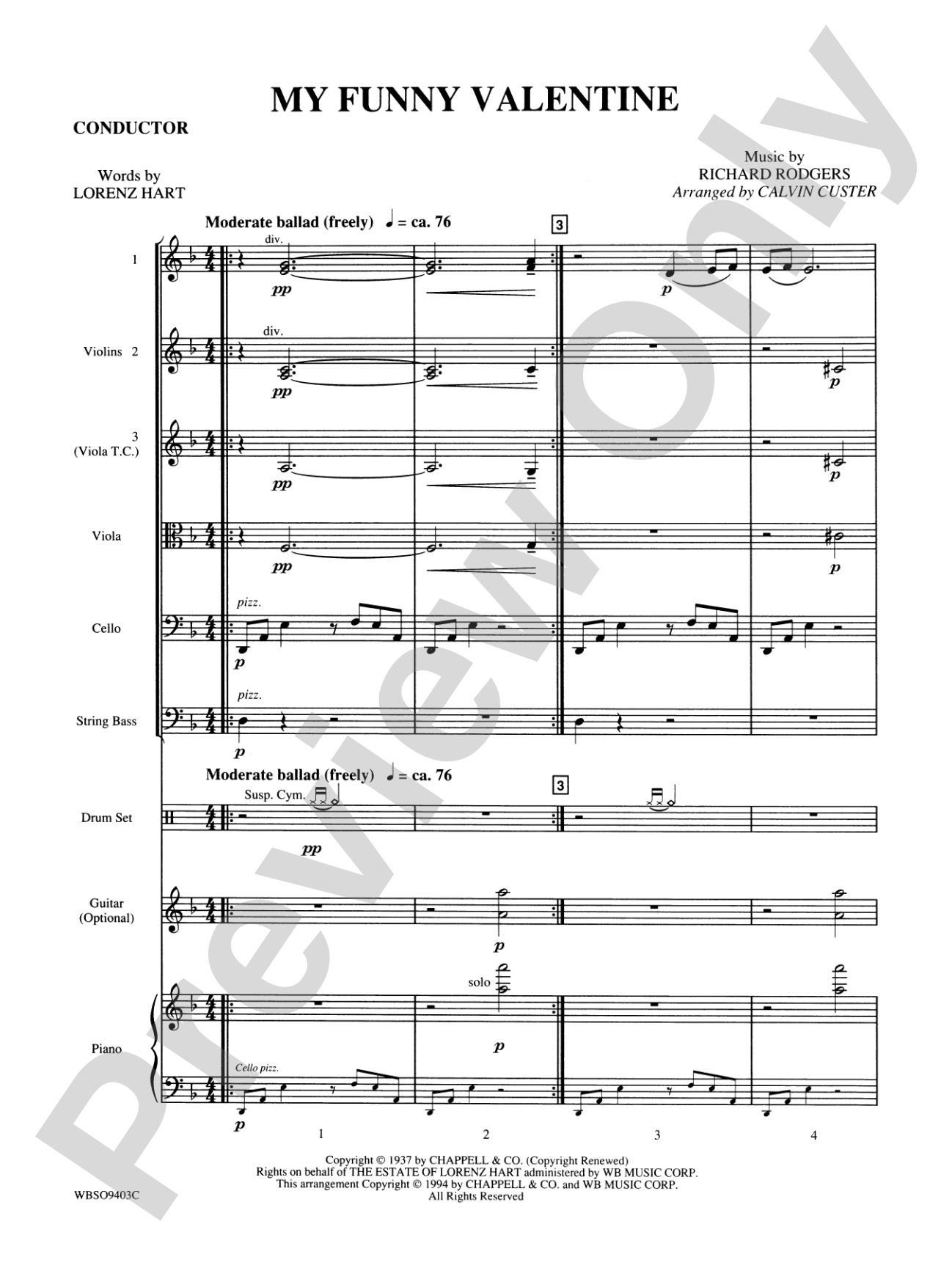 My Funny Valentine: String Orchestra Conductor Score & Parts