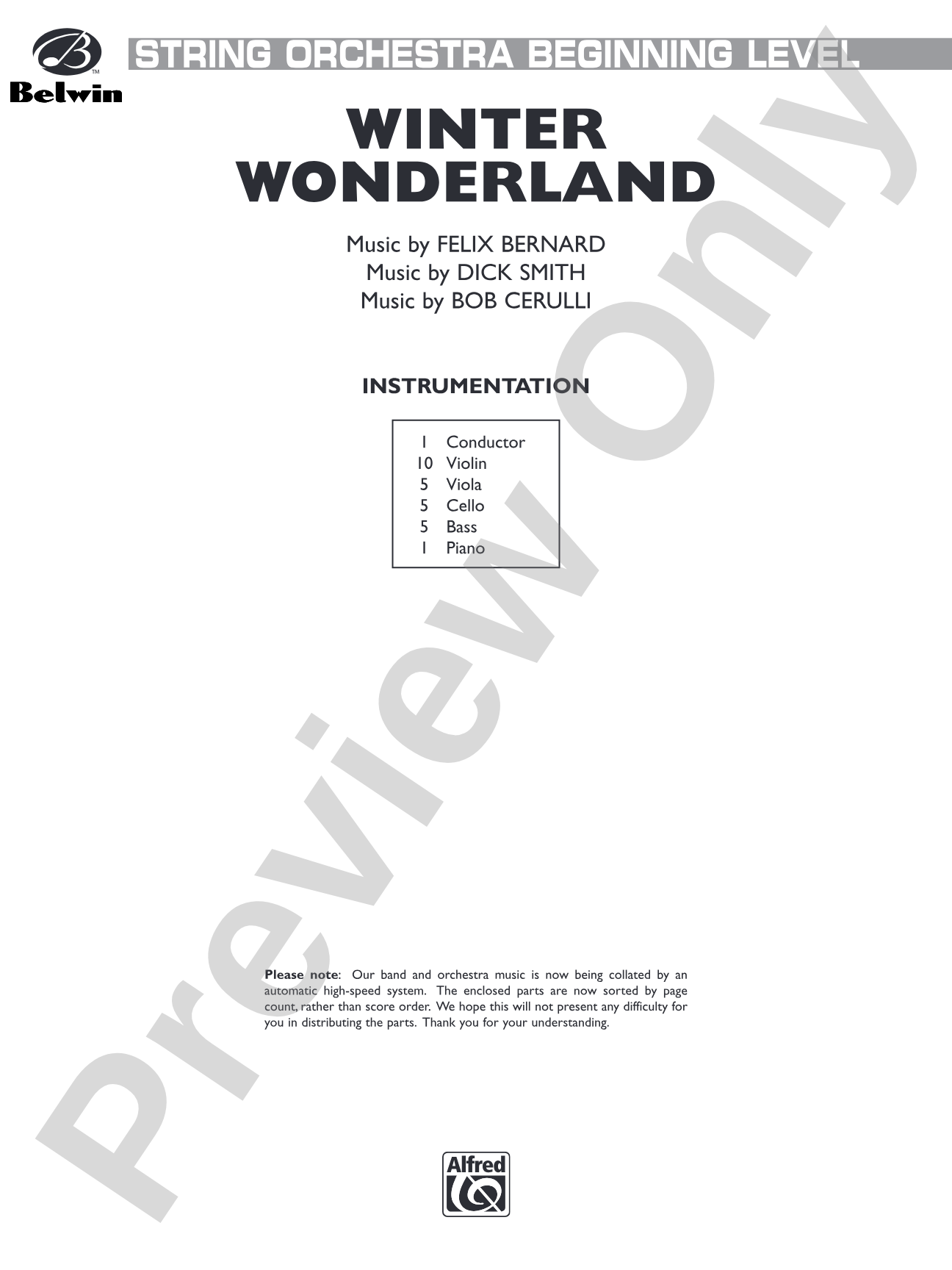 Winter Wonderland: String Orchestra Conductor Score & Parts