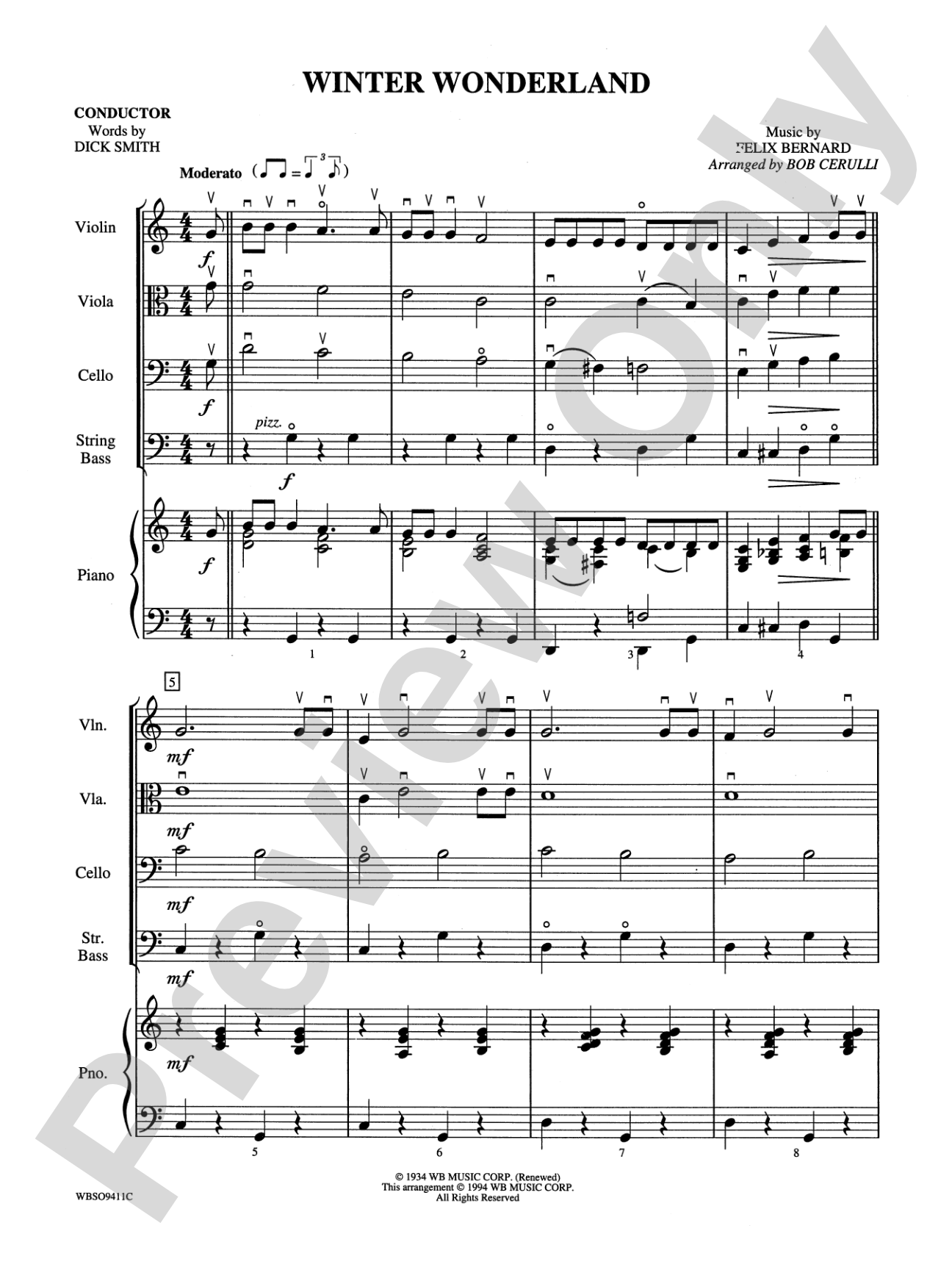 Winter Wonderland: String Orchestra Conductor Score & Parts