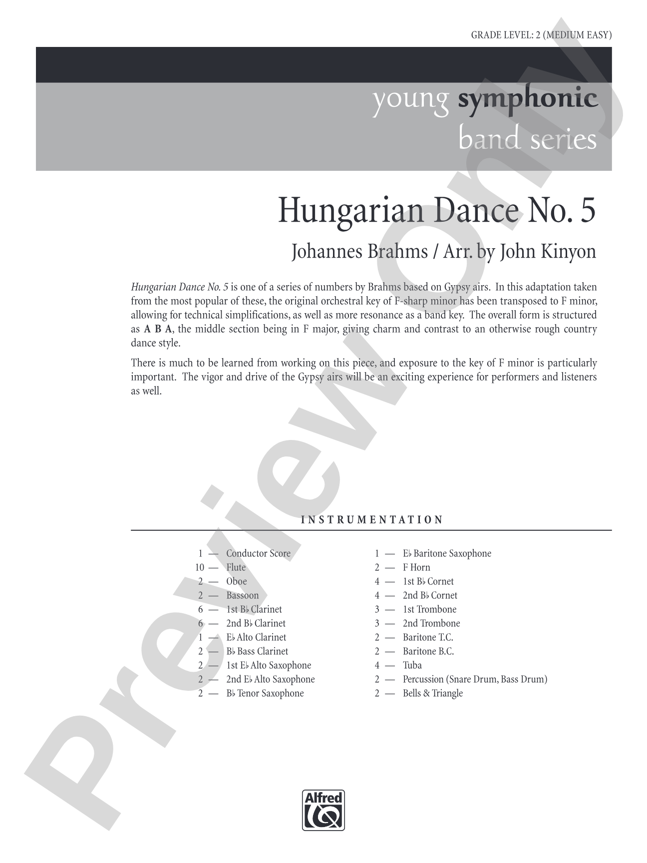 Hungarian Dance No. 5: Concert Band Conductor Score & Parts