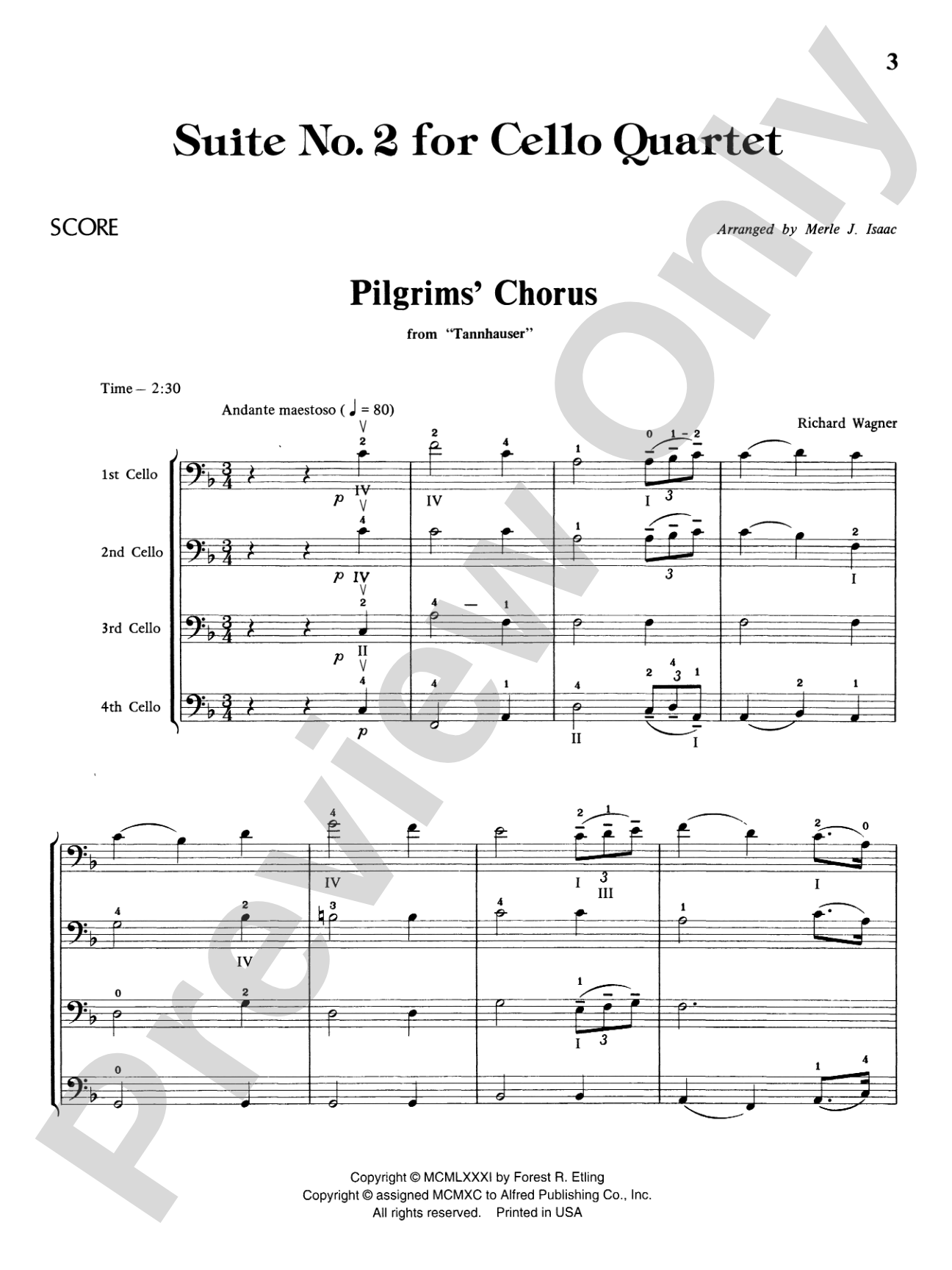 Highland/Etling Cello Quartet Series: Suite No. 2: Cello