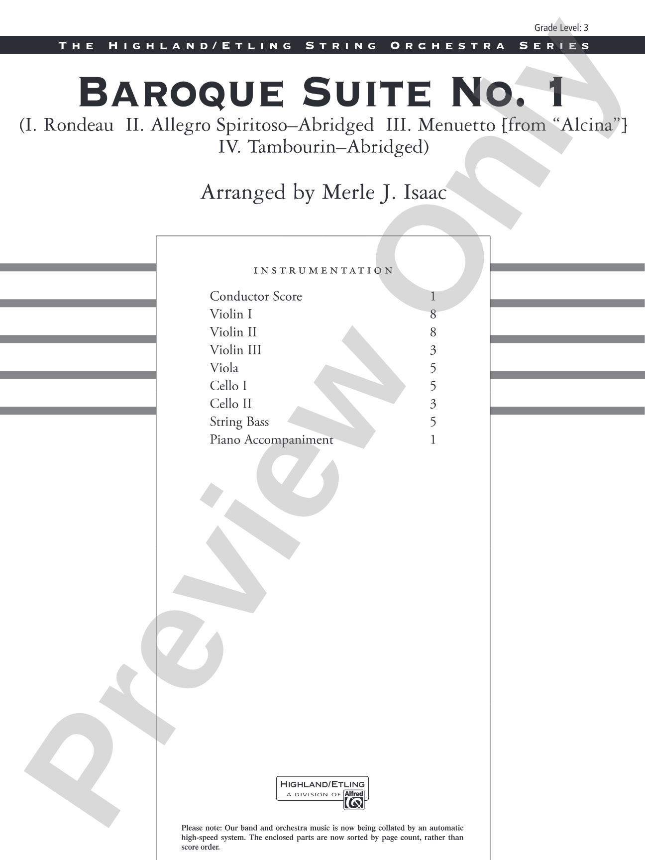 Baroque Suite No. 1: String Orchestra Conductor Score & Parts