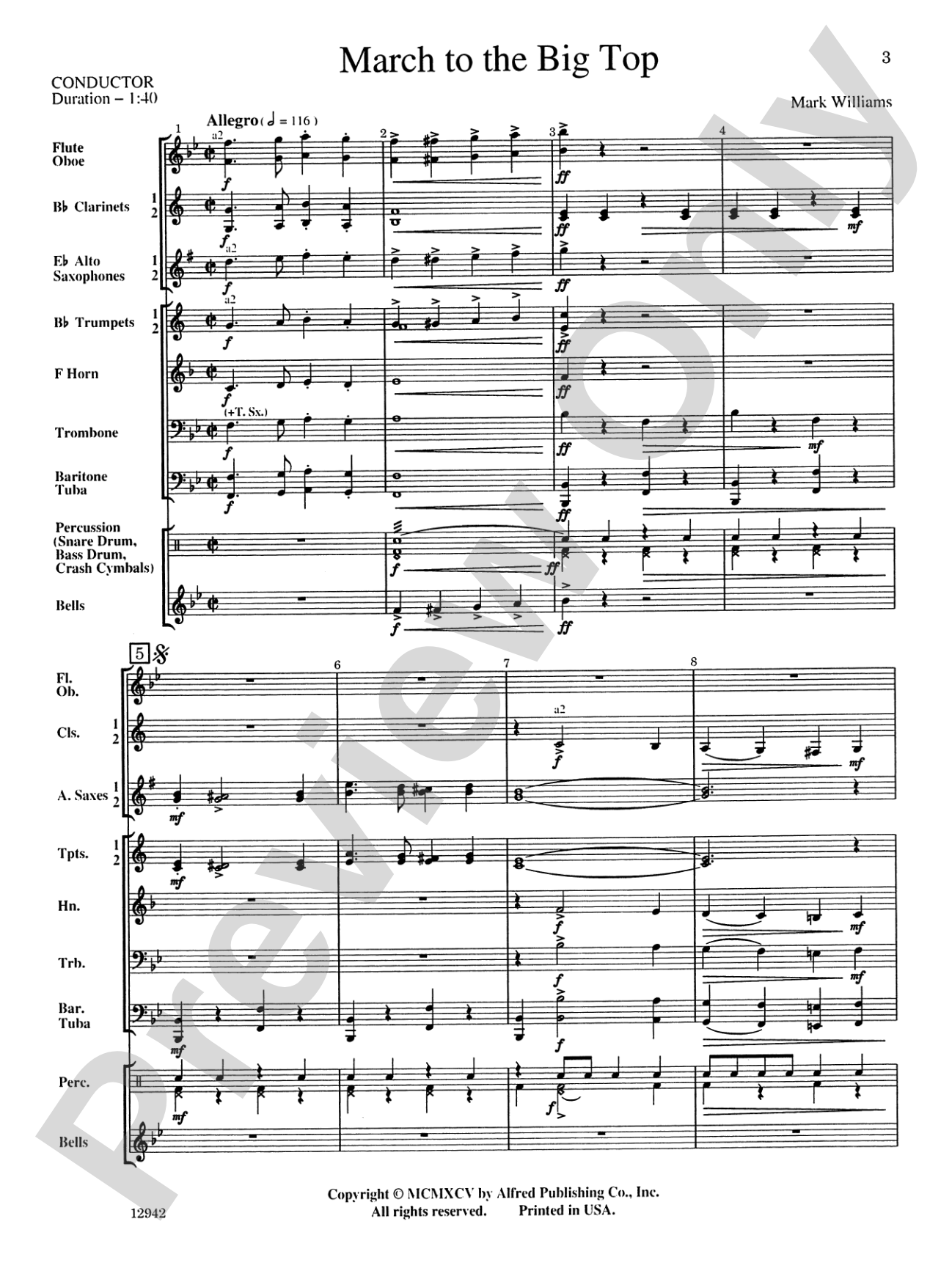 March to the Big Top: Concert Band Conductor Score & Parts