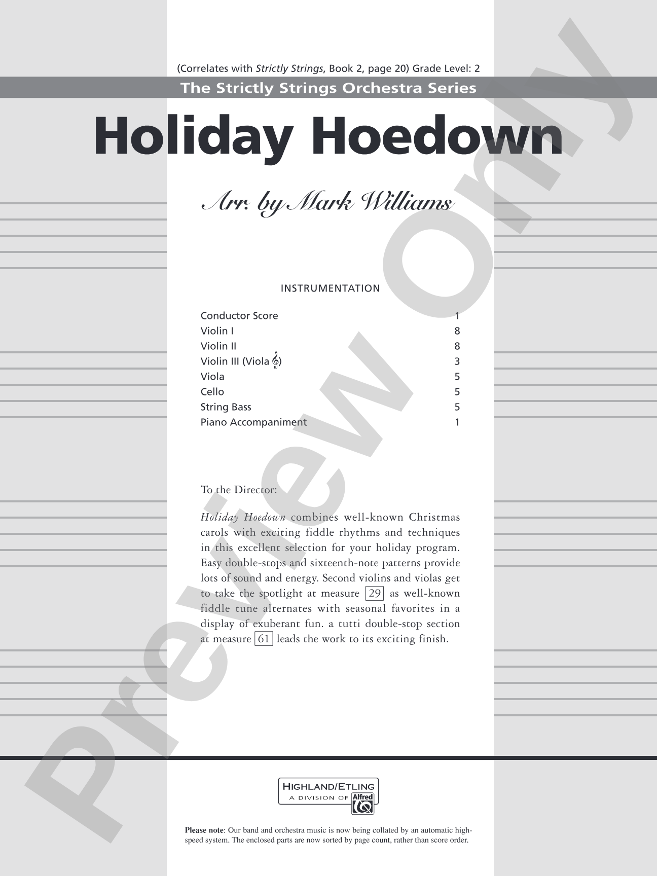 Holiday Hoedown: String Orchestra Conductor Score & Parts