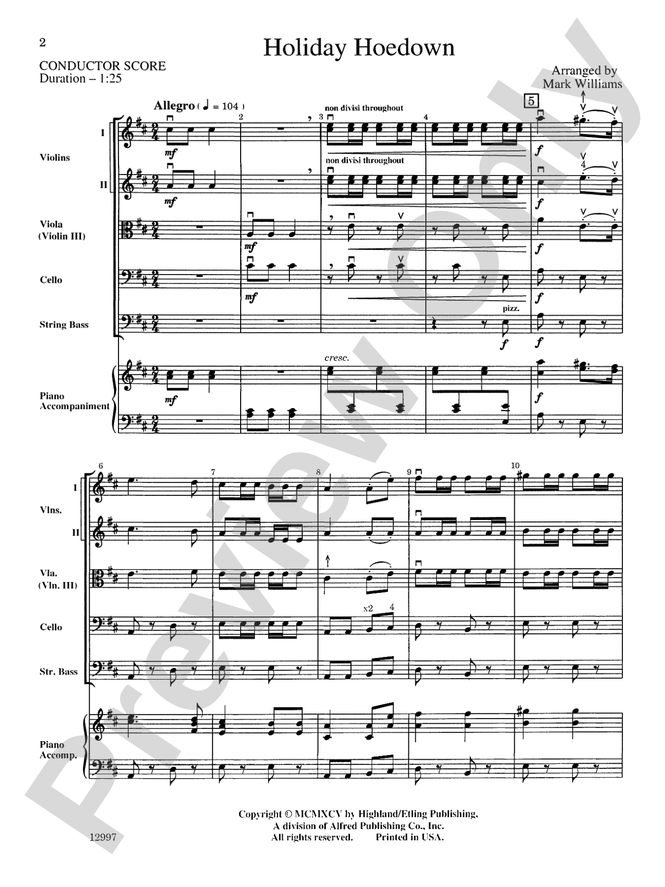 Holiday Hoedown: String Orchestra Conductor Score & Parts