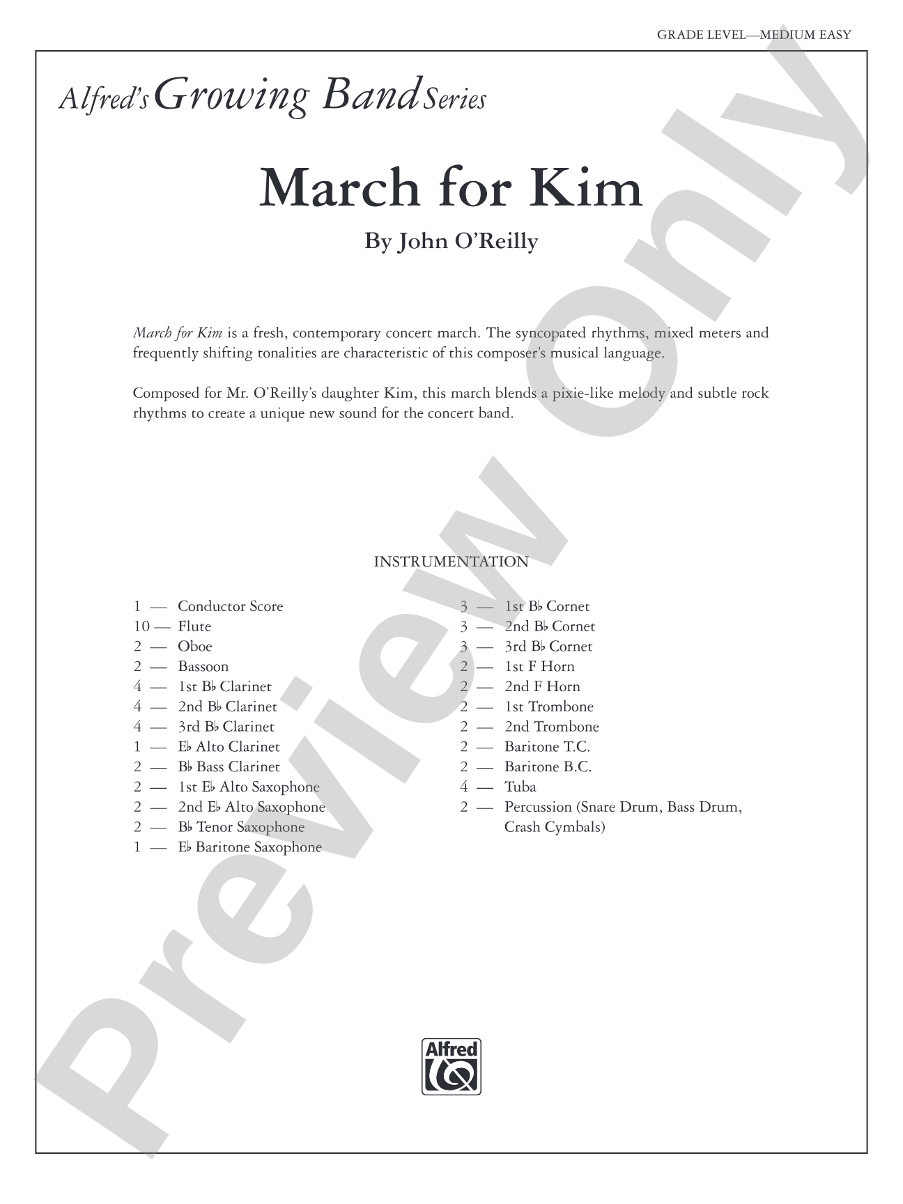 March for Kim: Concert Band Conductor Score & Parts