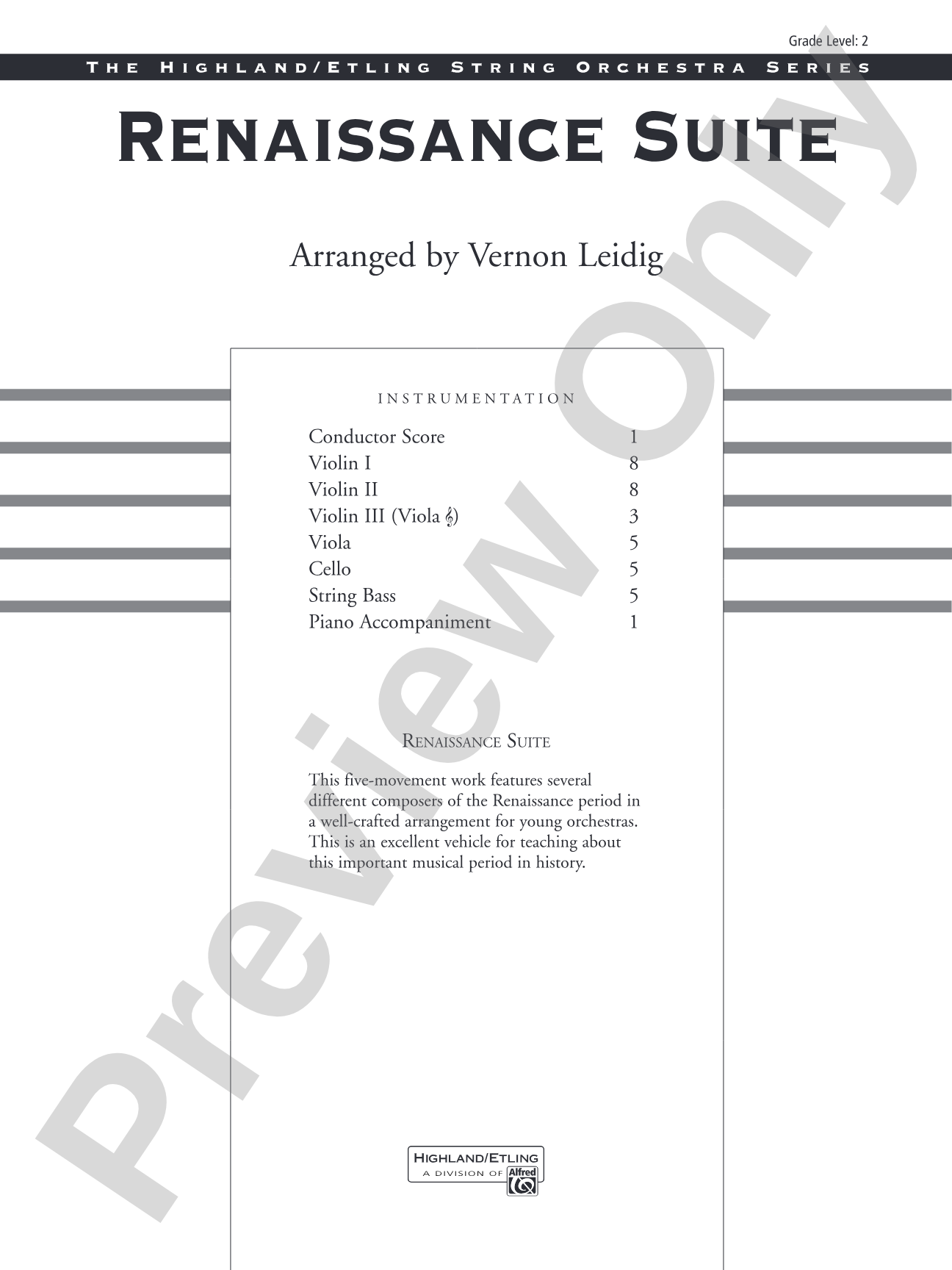 Renaissance Suite: String Orchestra Conductor Score & Parts