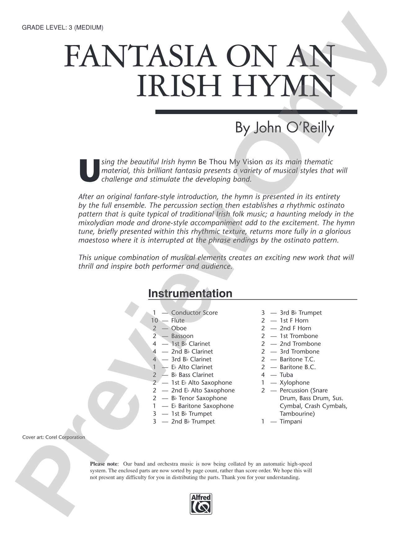 Fantasia on an Irish Hymn: Concert Band Conductor Score & Parts