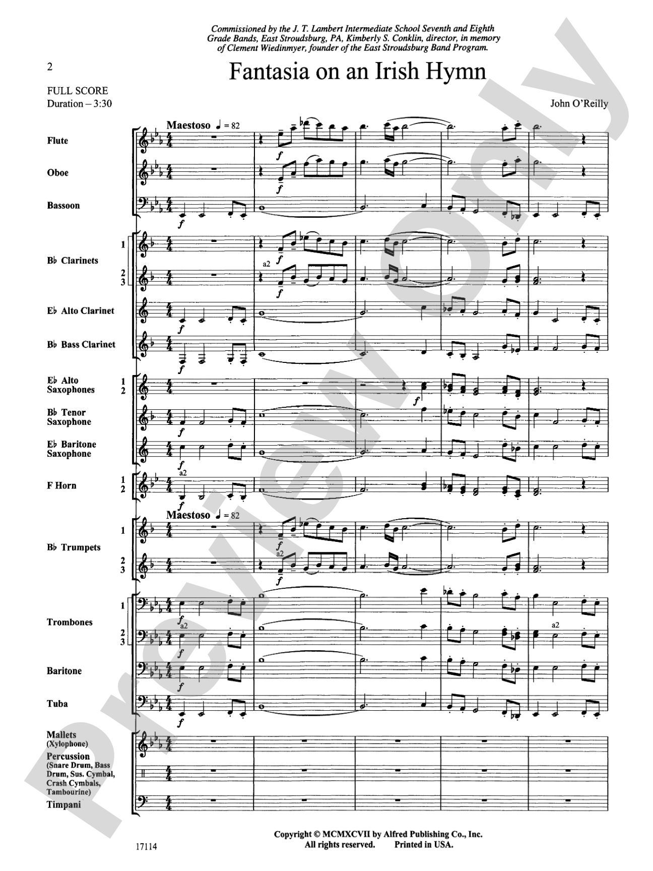 Fantasia on an Irish Hymn: Concert Band Conductor Score & Parts