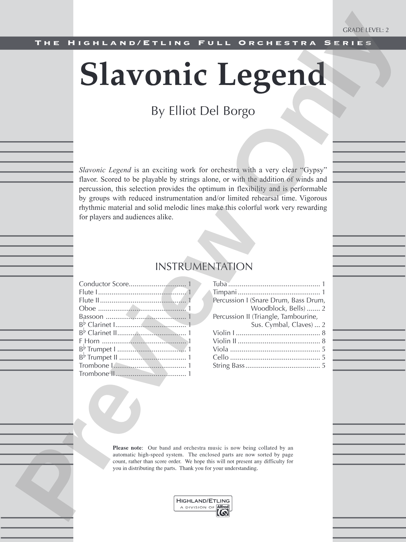 Slavonic Legend: Full Orchestra Conductor Score & Parts