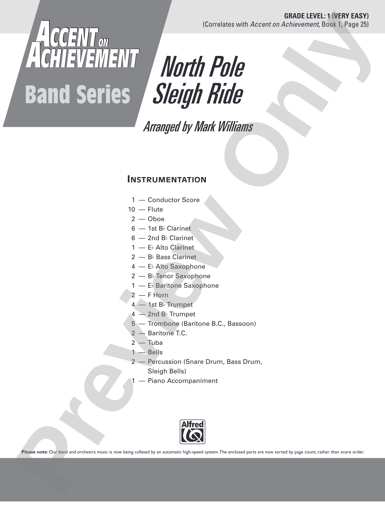 North Pole Sleigh Ride: Concert Band Conductor Score & Parts