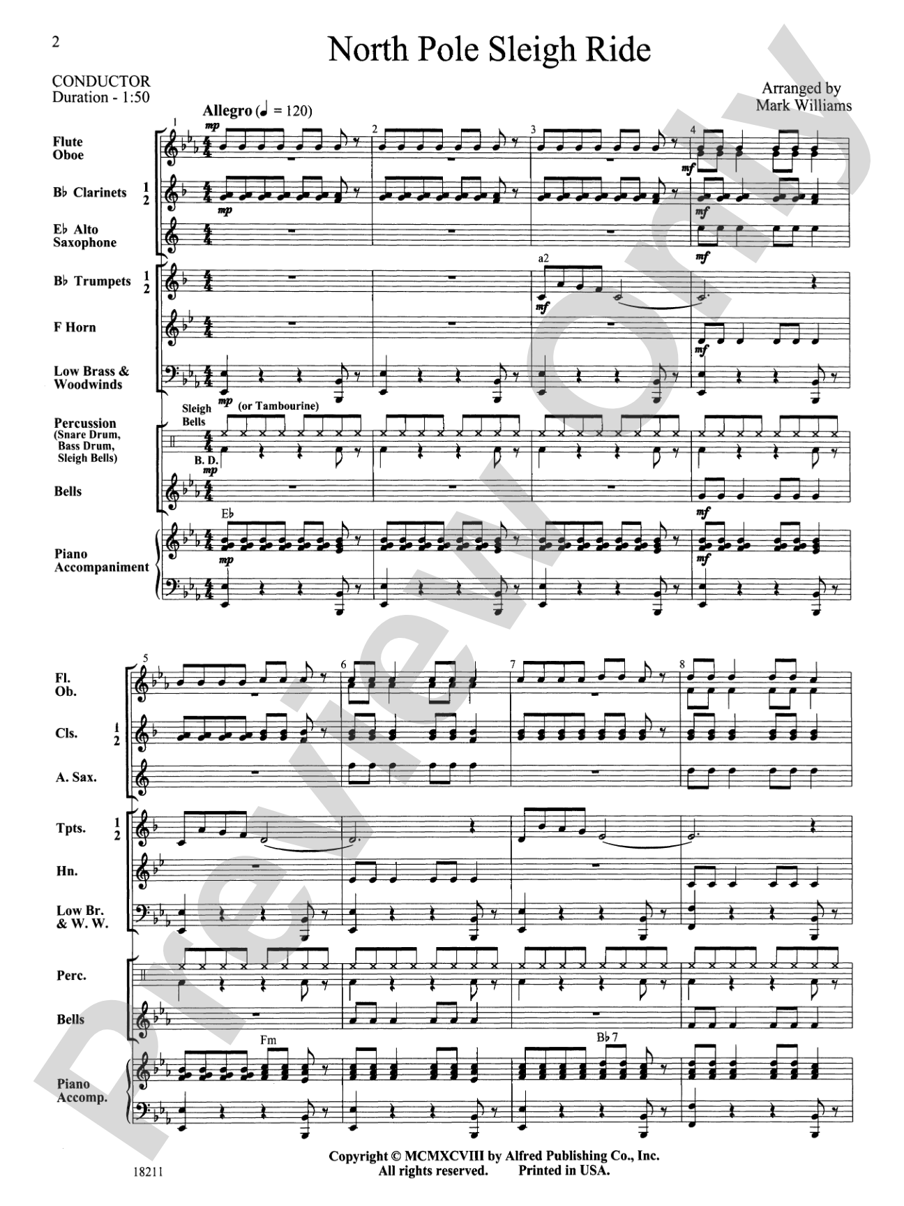 North Pole Sleigh Ride: Concert Band Conductor Score & Parts
