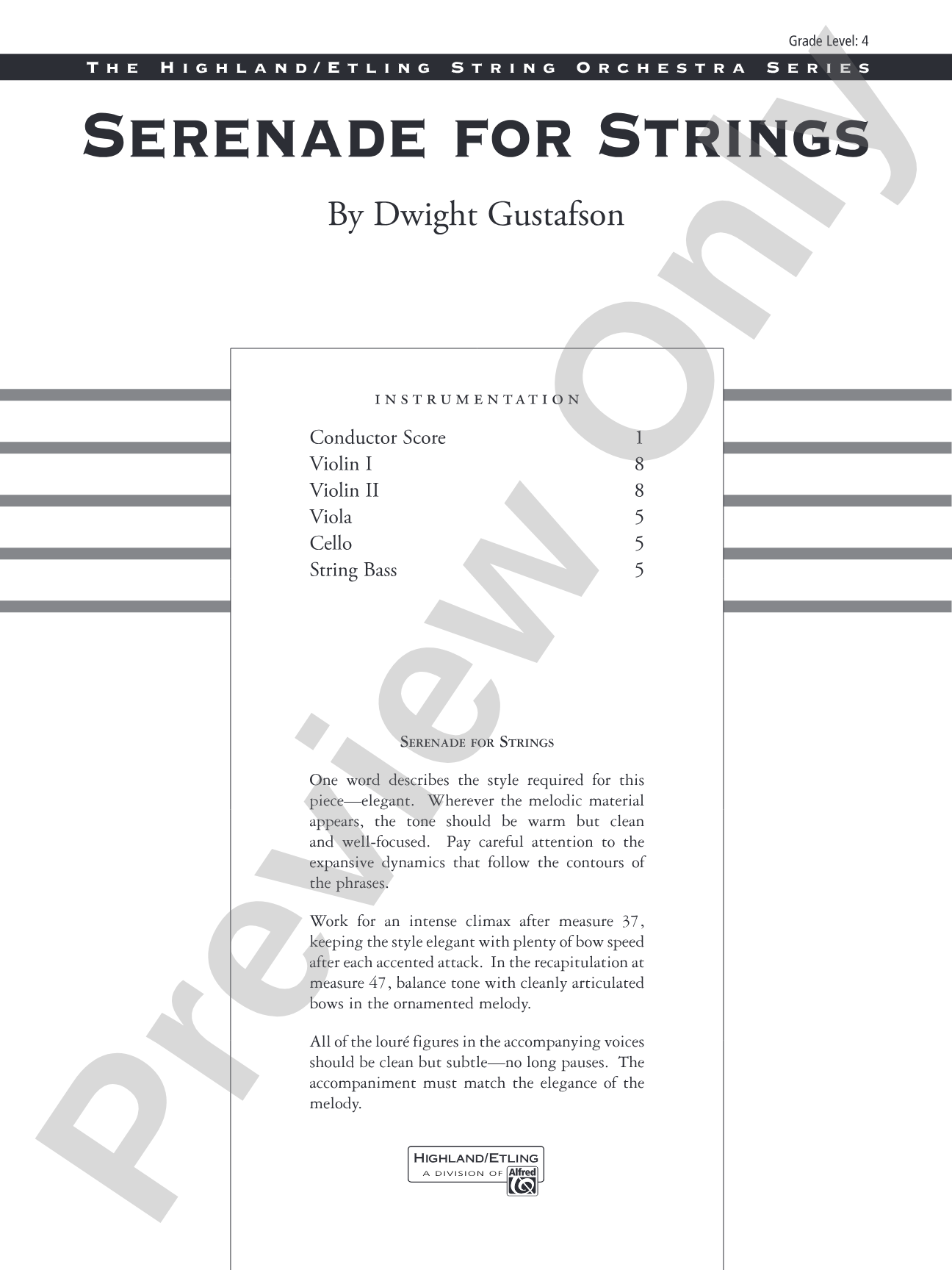 Serenade for Strings: String Orchestra Conductor Score & Parts