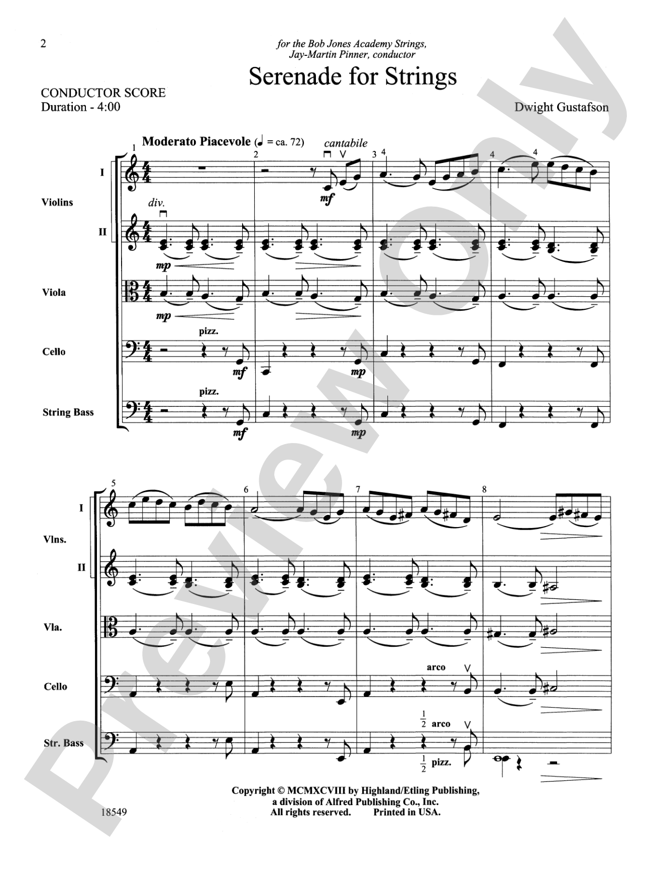 Serenade for Strings: String Orchestra Conductor Score & Parts