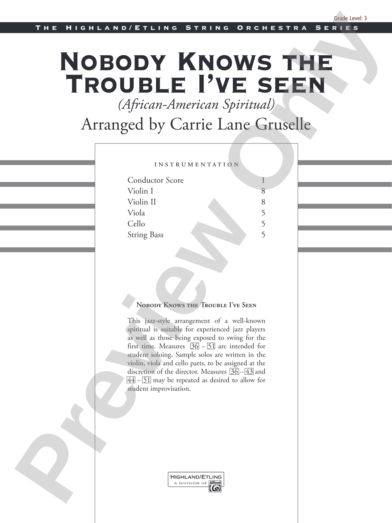 Nobody Knows the Trouble I've Seen: String Orchestra Conductor Score & Parts