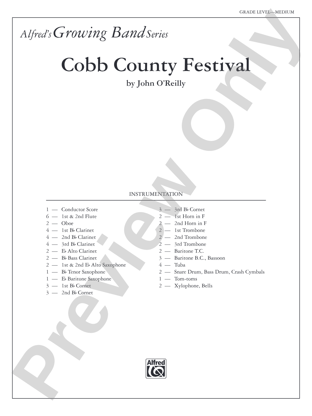 Cobb County Festival: Concert Band Conductor Score & Parts
