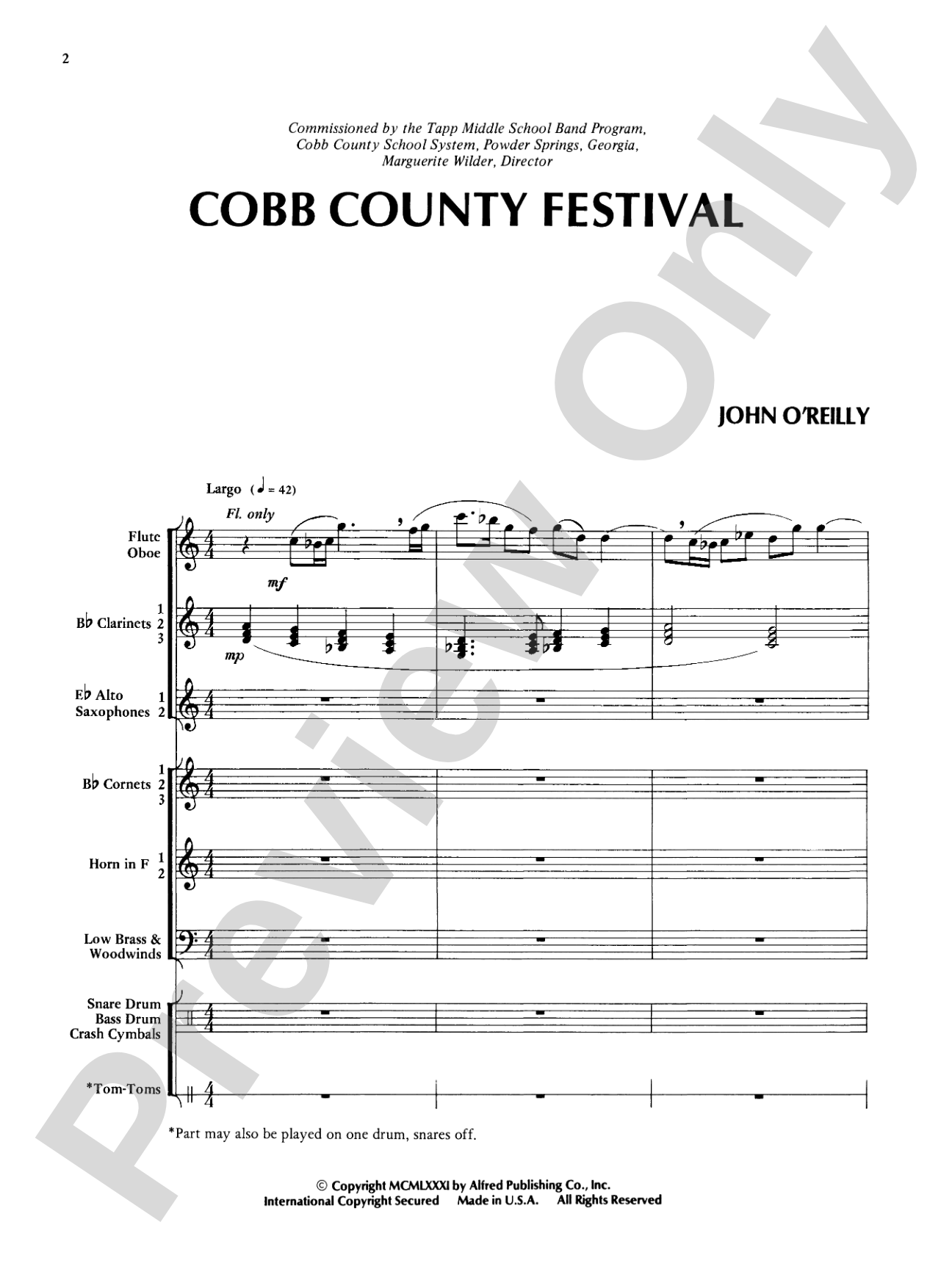 Cobb County Festival: Concert Band Conductor Score & Parts