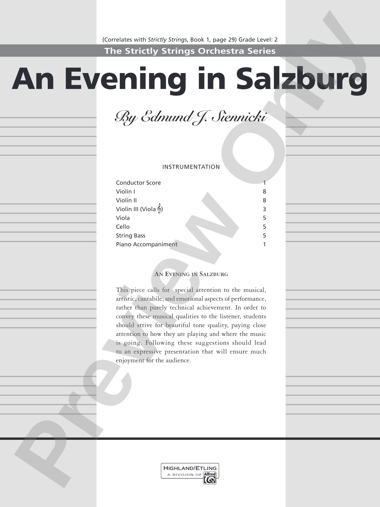 An Evening in Salzburg: String Orchestra Conductor Score & Parts