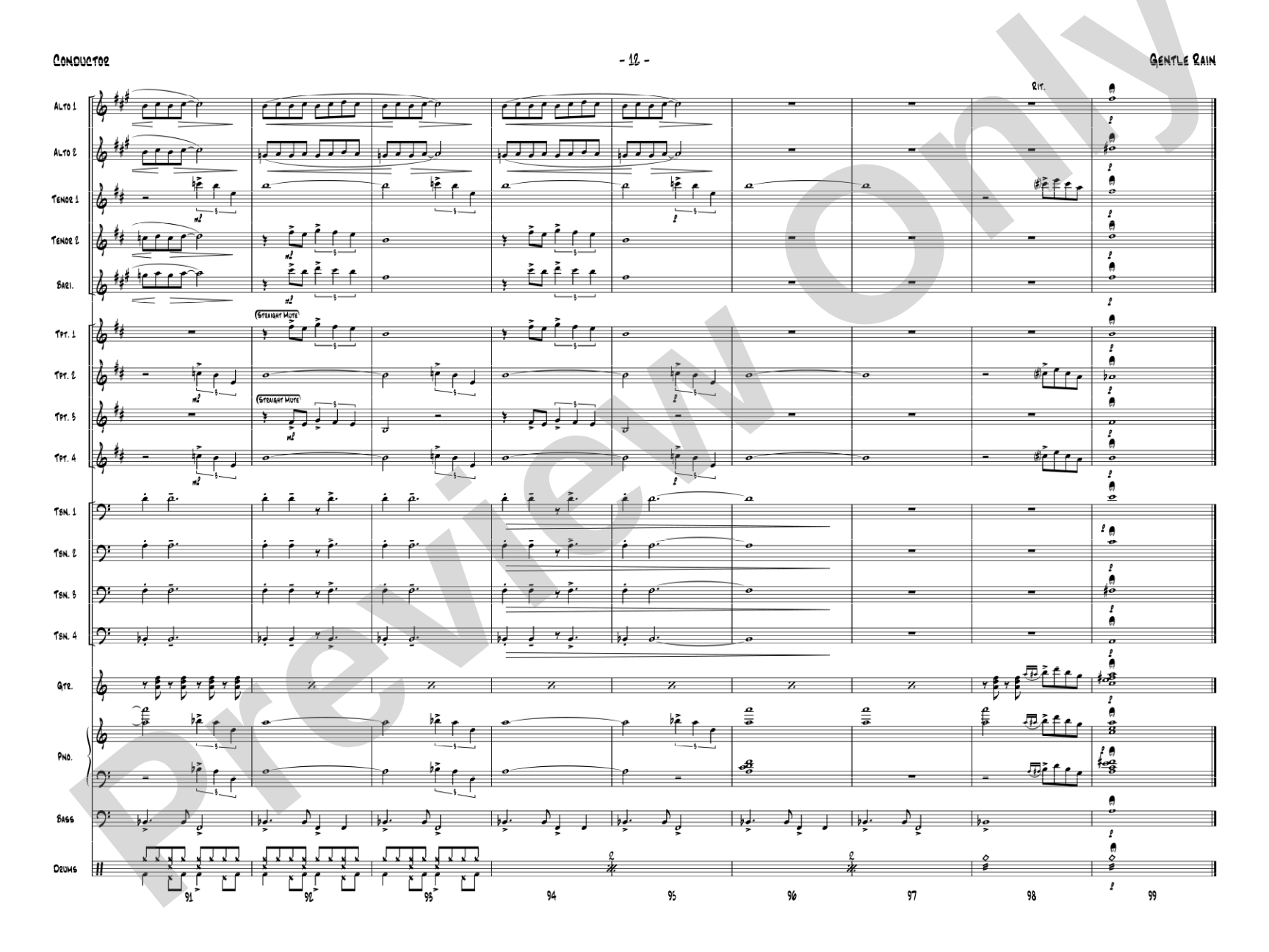 Gentle Rain: Jazz Ensemble Conductor Score & Parts
