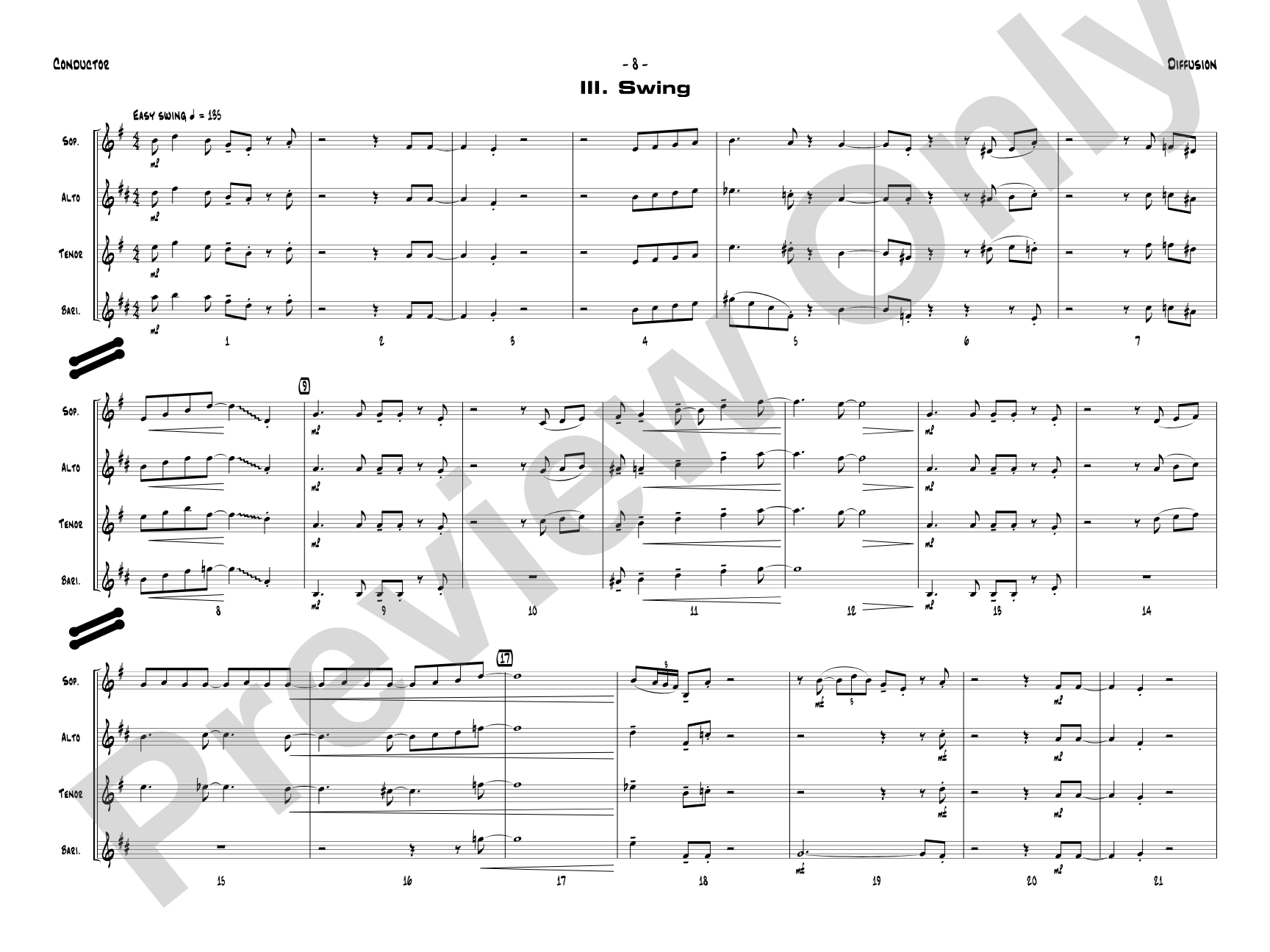 Diffusion for Sax Quartet: Saxophone Conductor Score & Parts