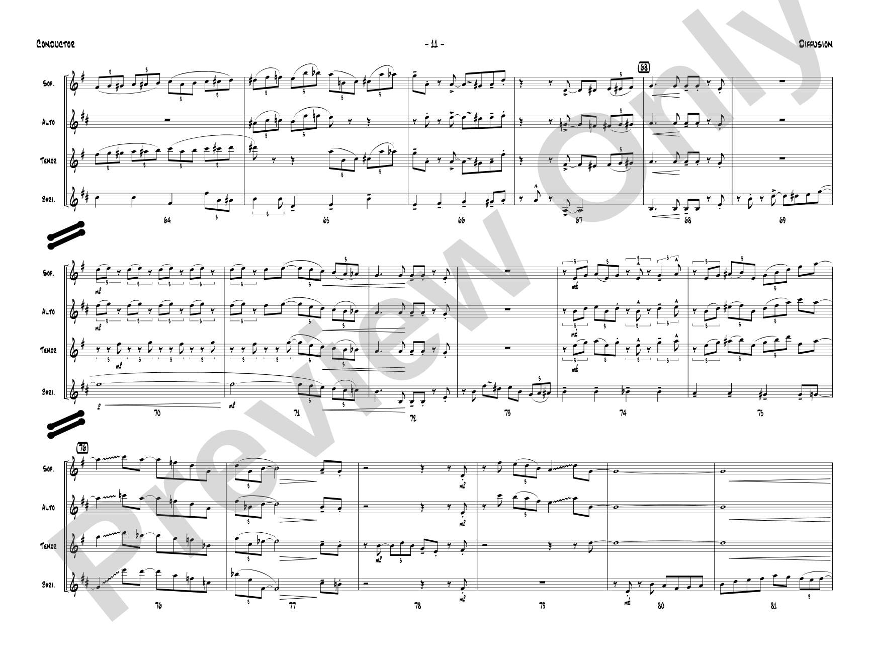 Diffusion for Sax Quartet: Saxophone Conductor Score & Parts