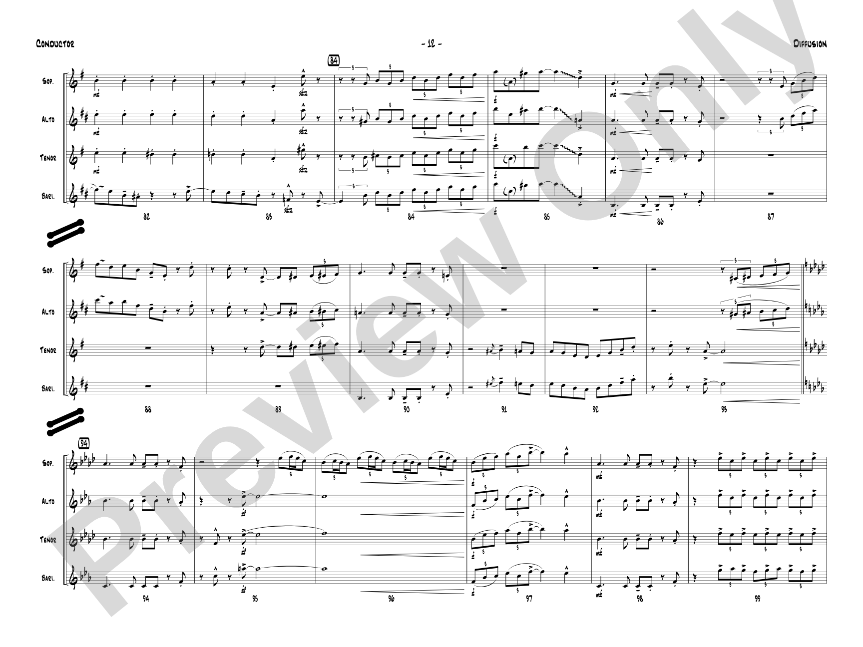 Diffusion for Sax Quartet: Saxophone Conductor Score & Parts
