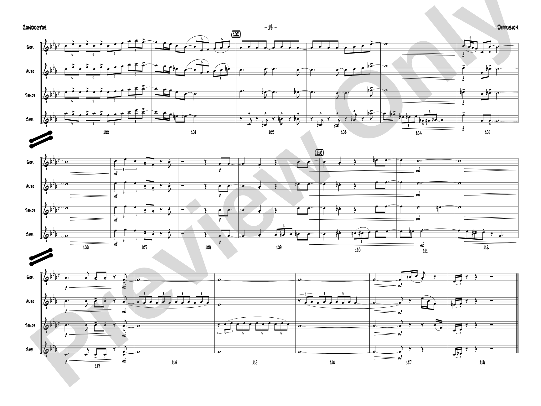 Diffusion for Sax Quartet: Saxophone Conductor Score & Parts