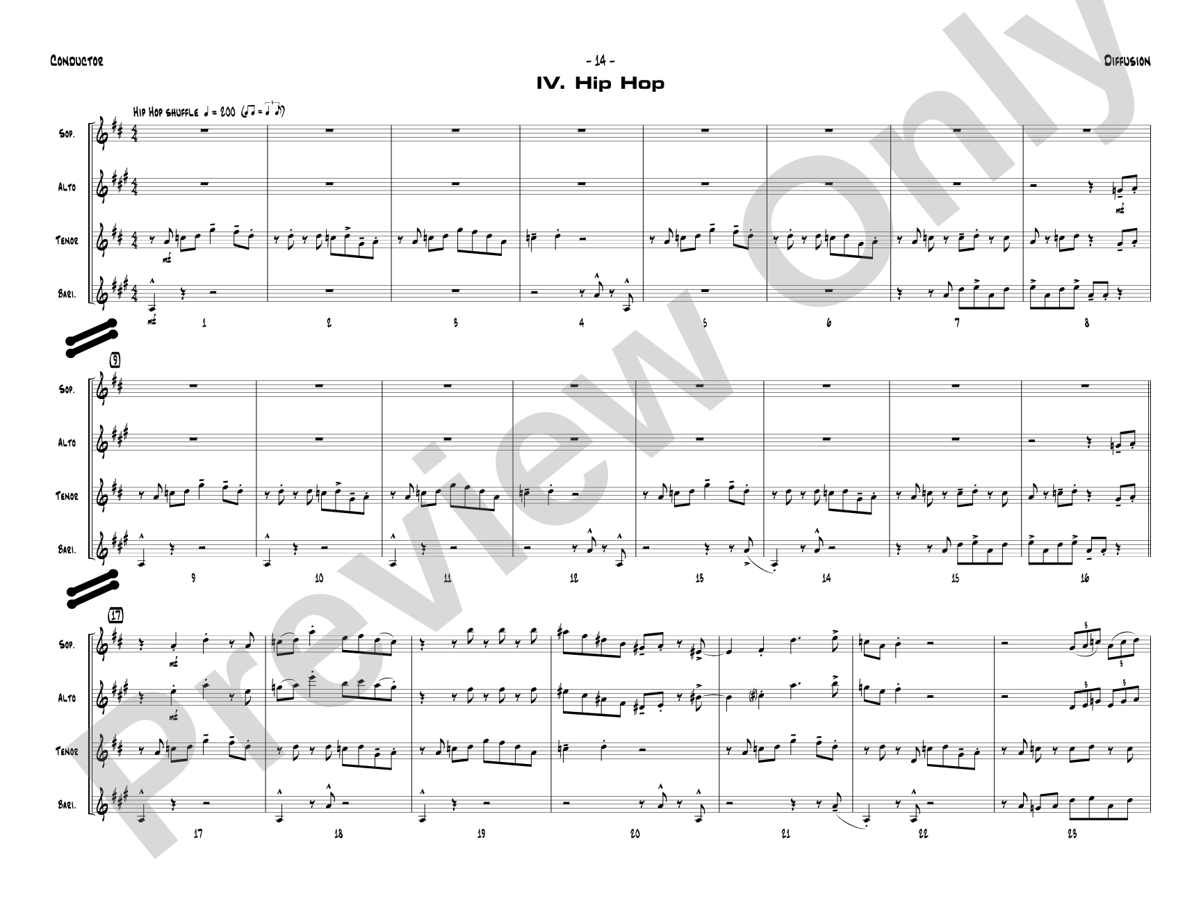 Diffusion for Sax Quartet: Saxophone Conductor Score & Parts