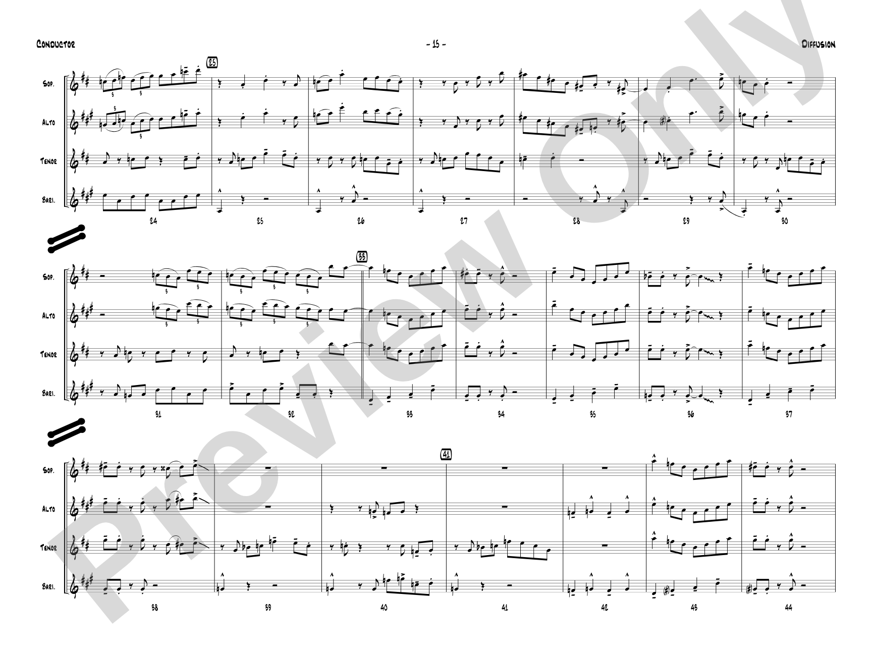 Diffusion for Sax Quartet: Saxophone Conductor Score & Parts