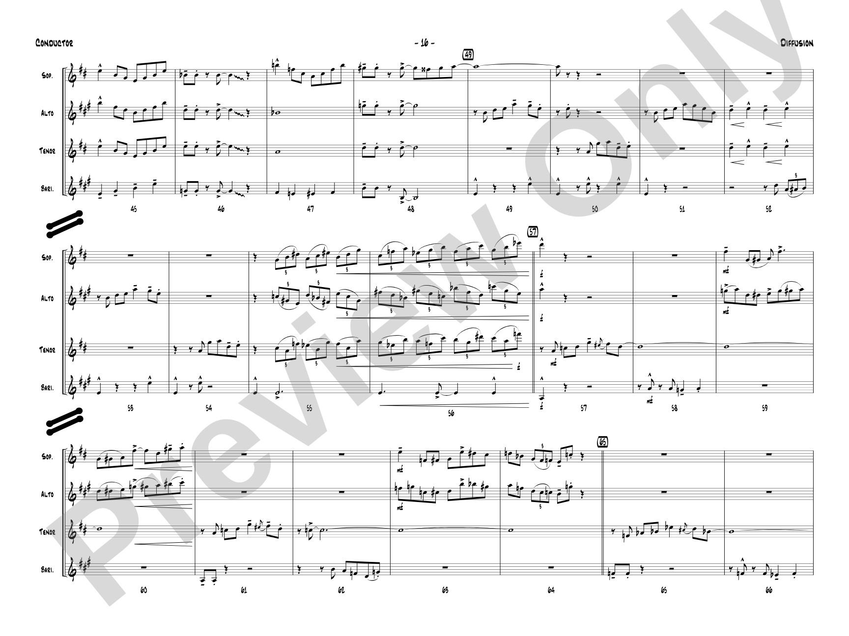 Diffusion for Sax Quartet: Saxophone Conductor Score & Parts